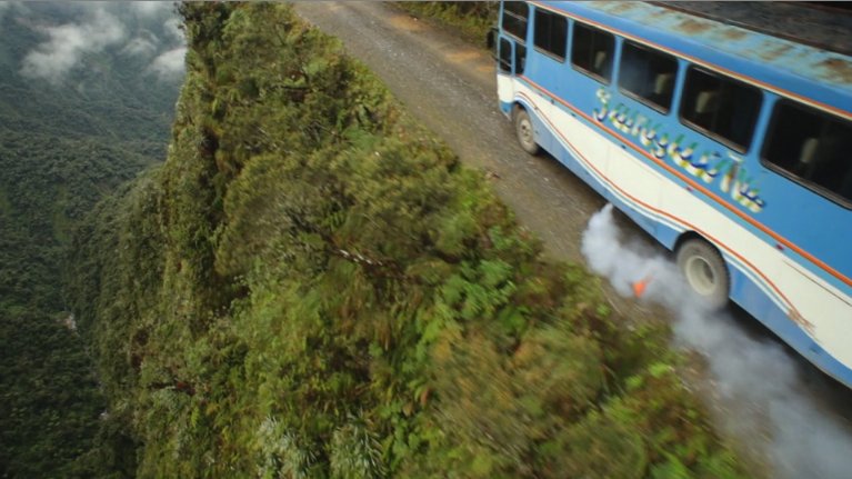 Still shot from Eric Austin's helicam On set in Bolivia for Discovery Channel's 