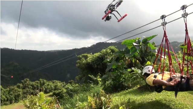 Aerial Cinematographer, Eric Austin's helicam, on the set of the Puerto Rico Board of Tourism's new commercial.