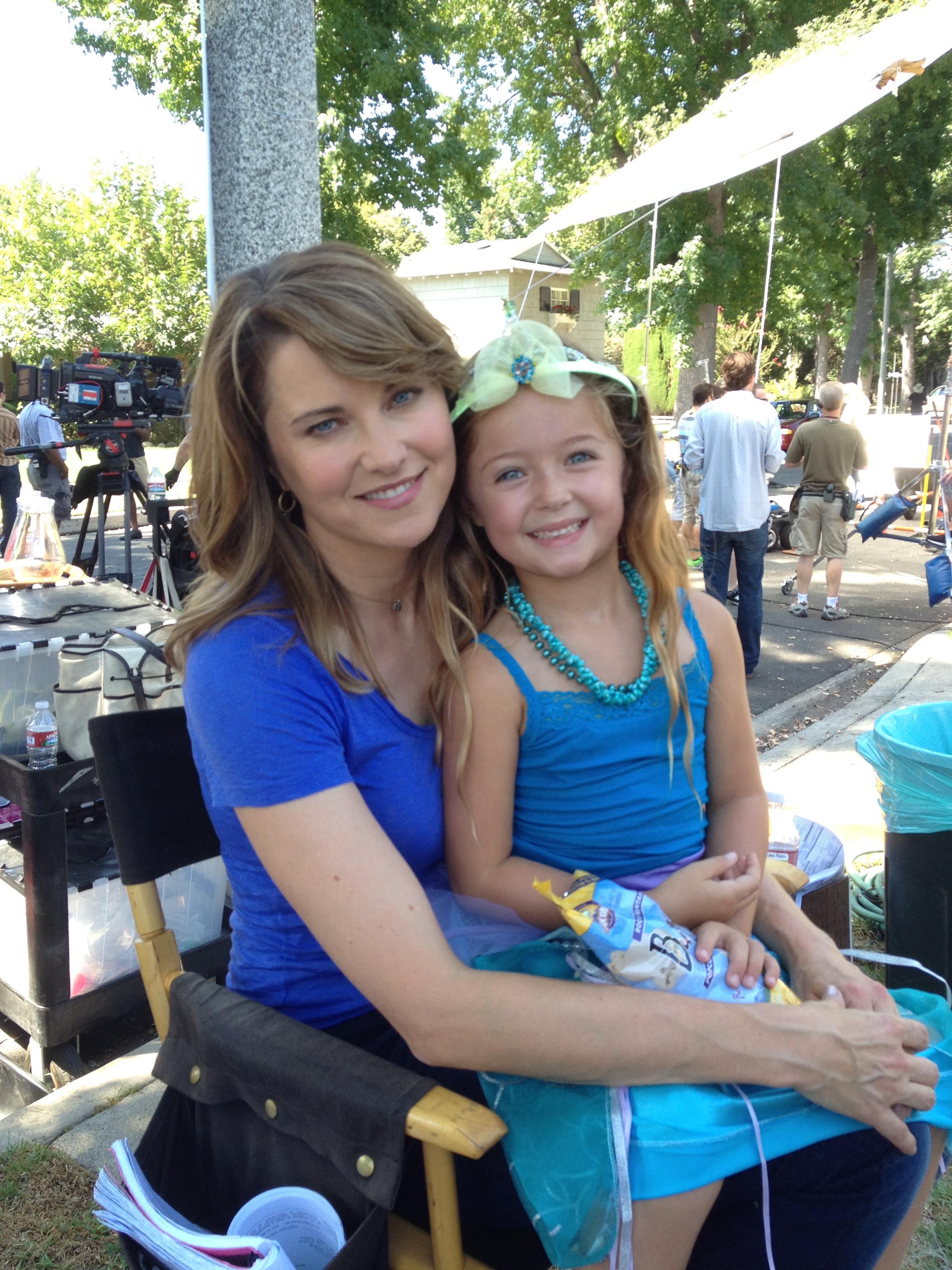 Rylan Lee & Lucy Lawless on set of Parks & Recreation