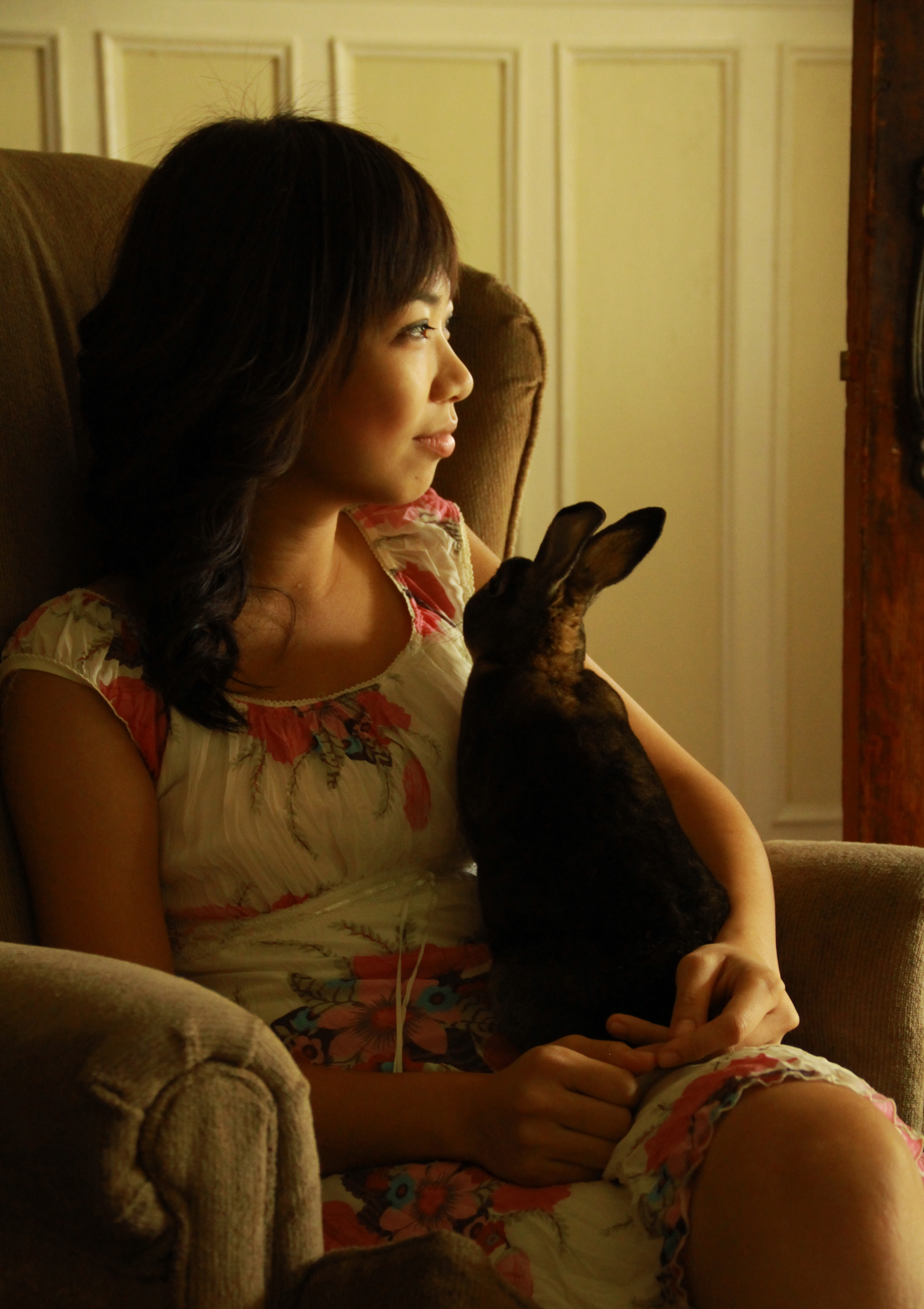 Anita with her rabbit, Gromit