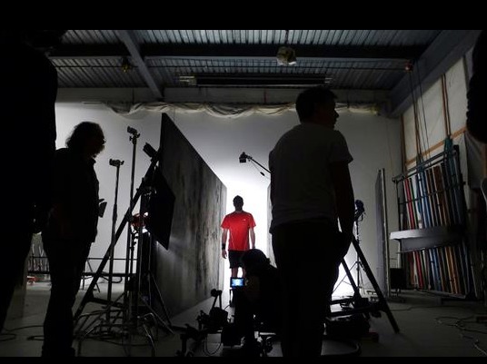 On set in Geneva studio for Yonex television advert December 2012