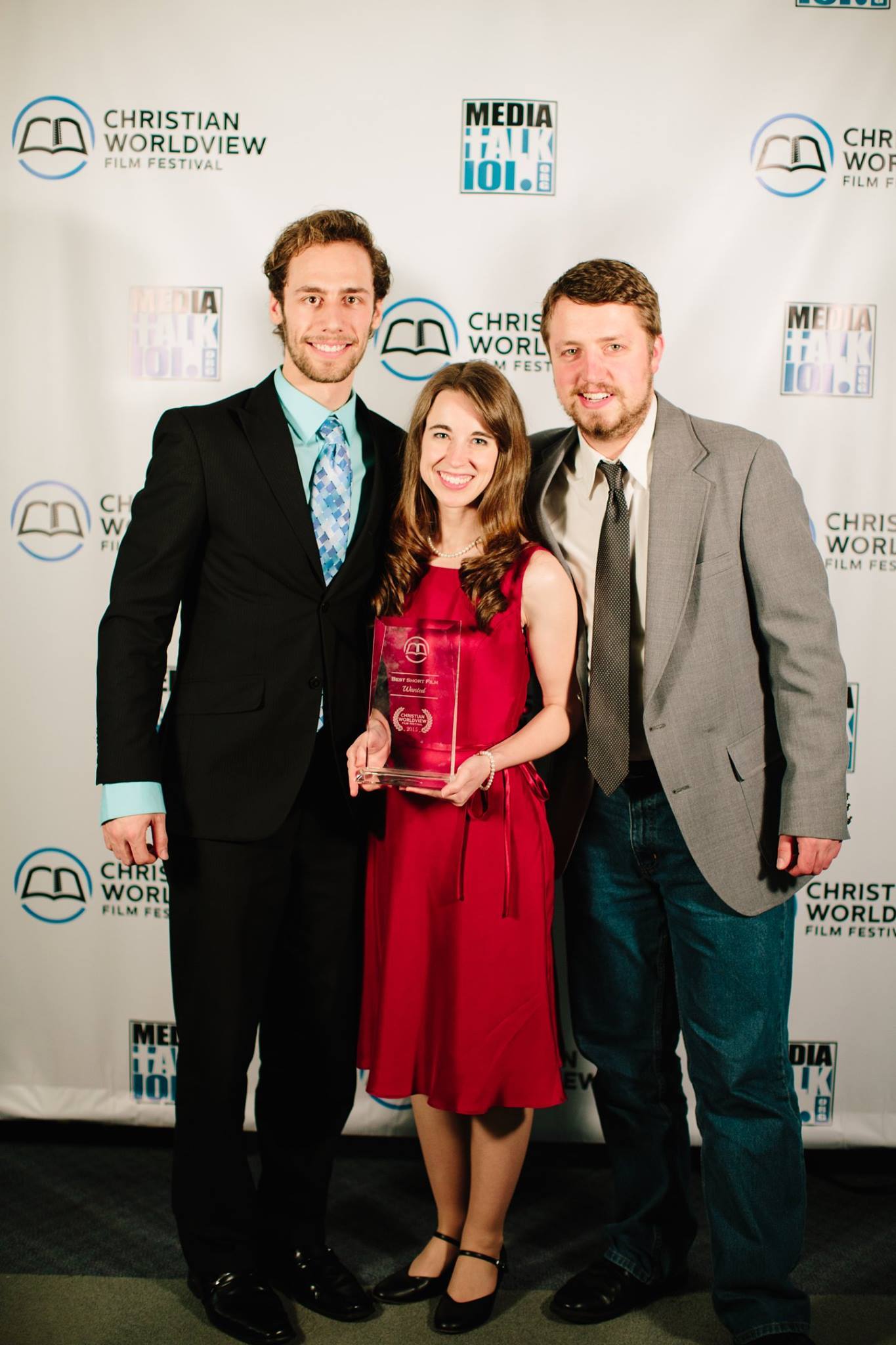 Writer/Director Nathan Jacobson, Producer/Actress Stacey Bradshaw, & Producer Seth Rice with the first of many awards for their short film 