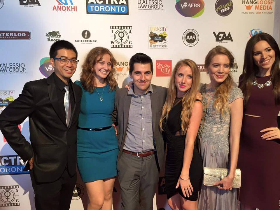 Caitlin Robson with the cast of IRL the Series, including Tony Babcock and Clara Pasieka at Toronto International Film Festival