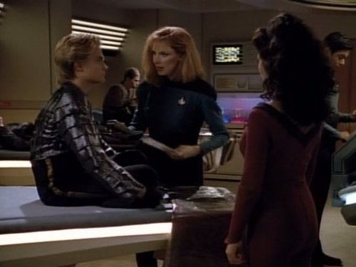 Still of Gates McFadden, Marina Sirtis and Chad Allen in Star Trek: The Next Generation (1987)