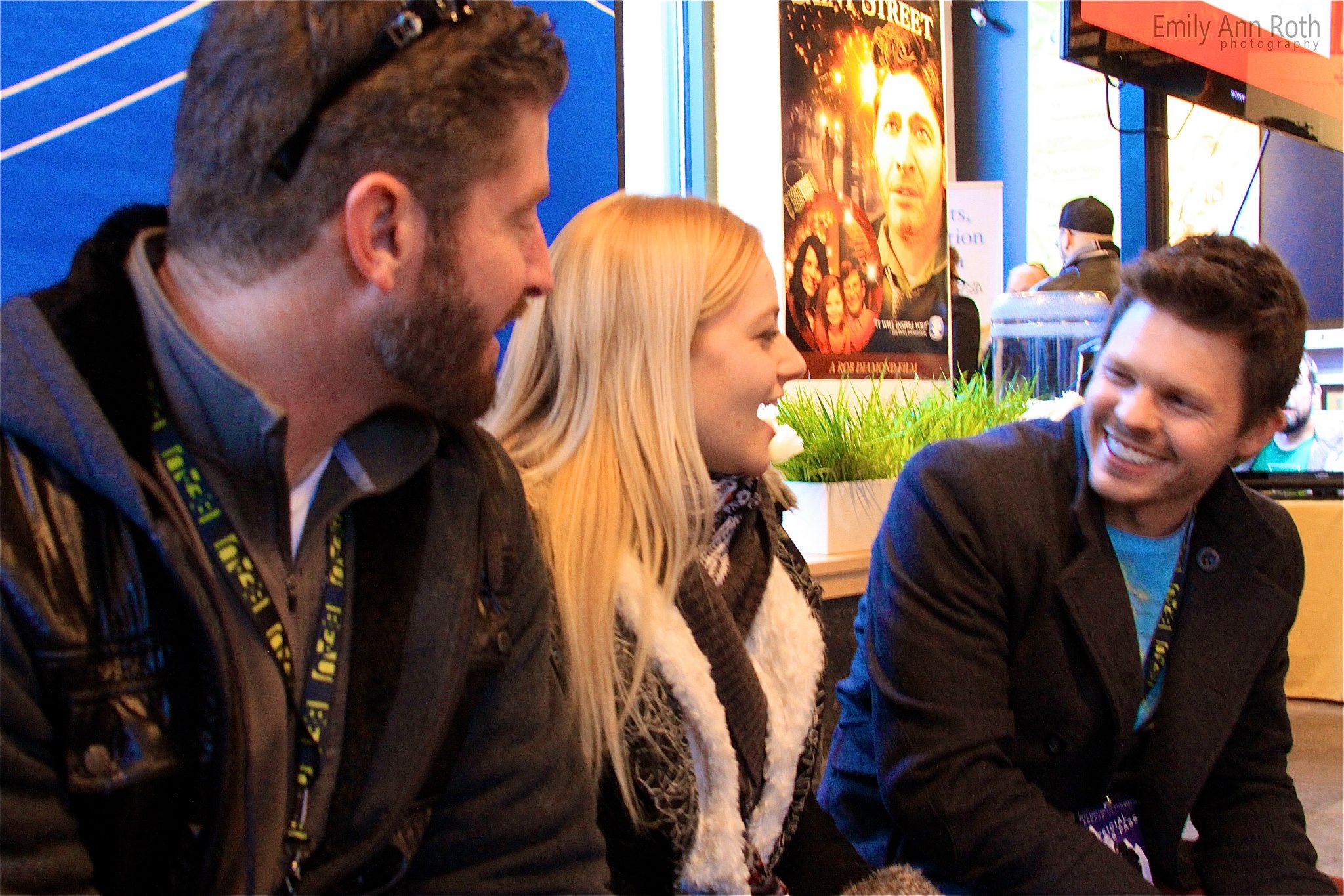 Amy Lia, joking with fellow actors Blake Webb and Mark Webb at Sundance Film Festival 2014.