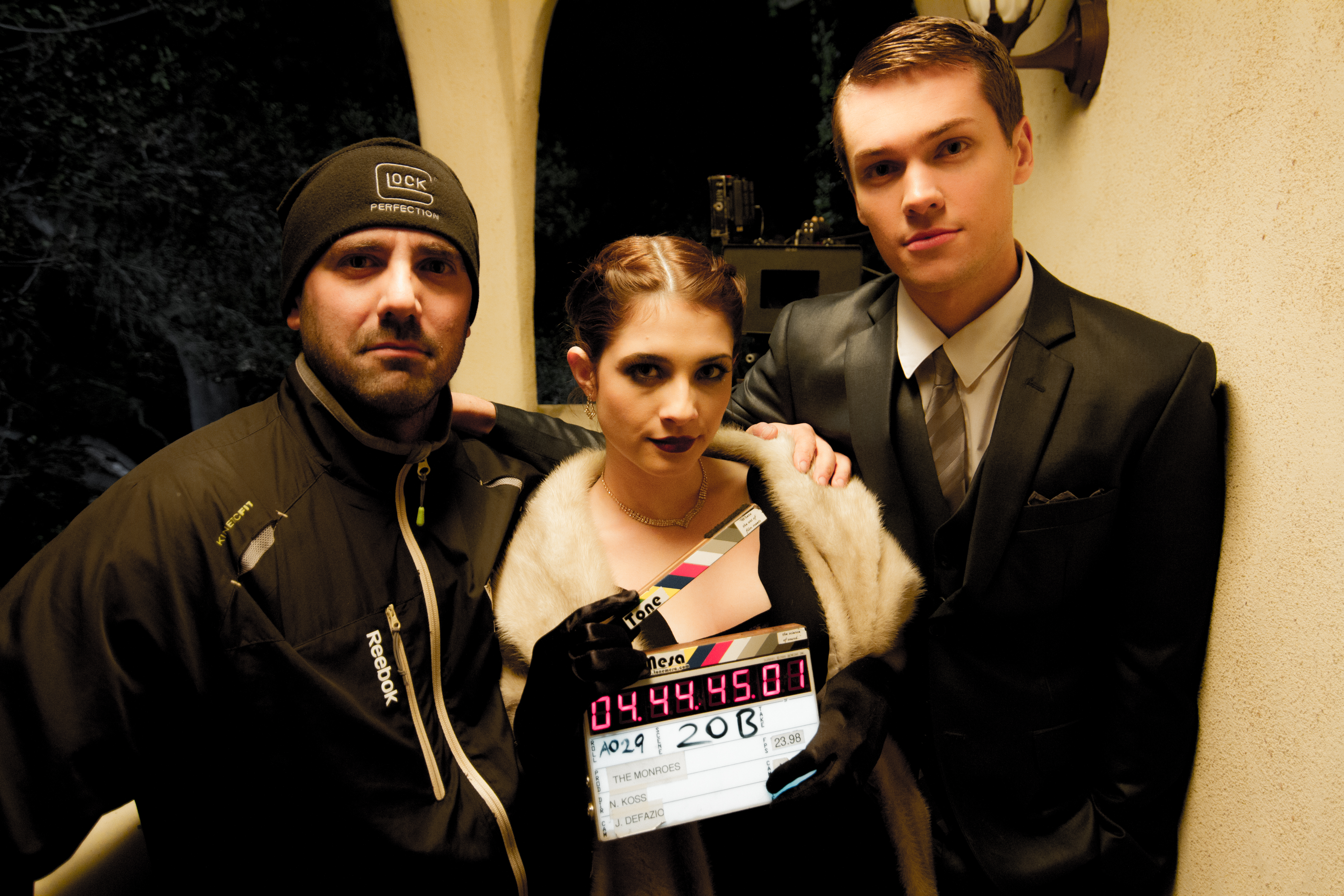 Cinematographer John DeFazio with Actress/Director Niki Koss and actor Torran Kitts on the set of The Monroes