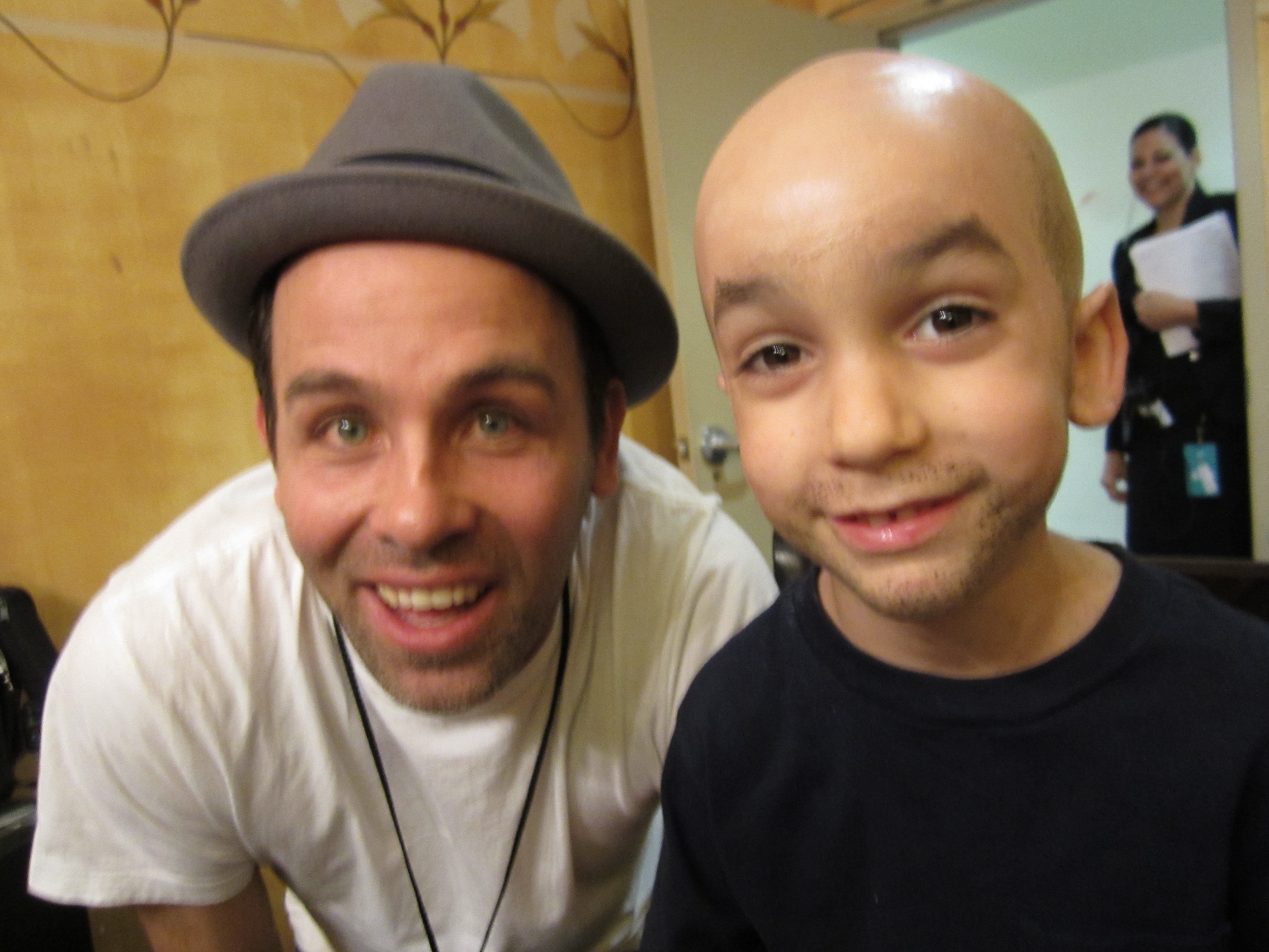 Adam Chernick with special effect artist who put his very first bald cap on a six year old for Critic's Choice 2012