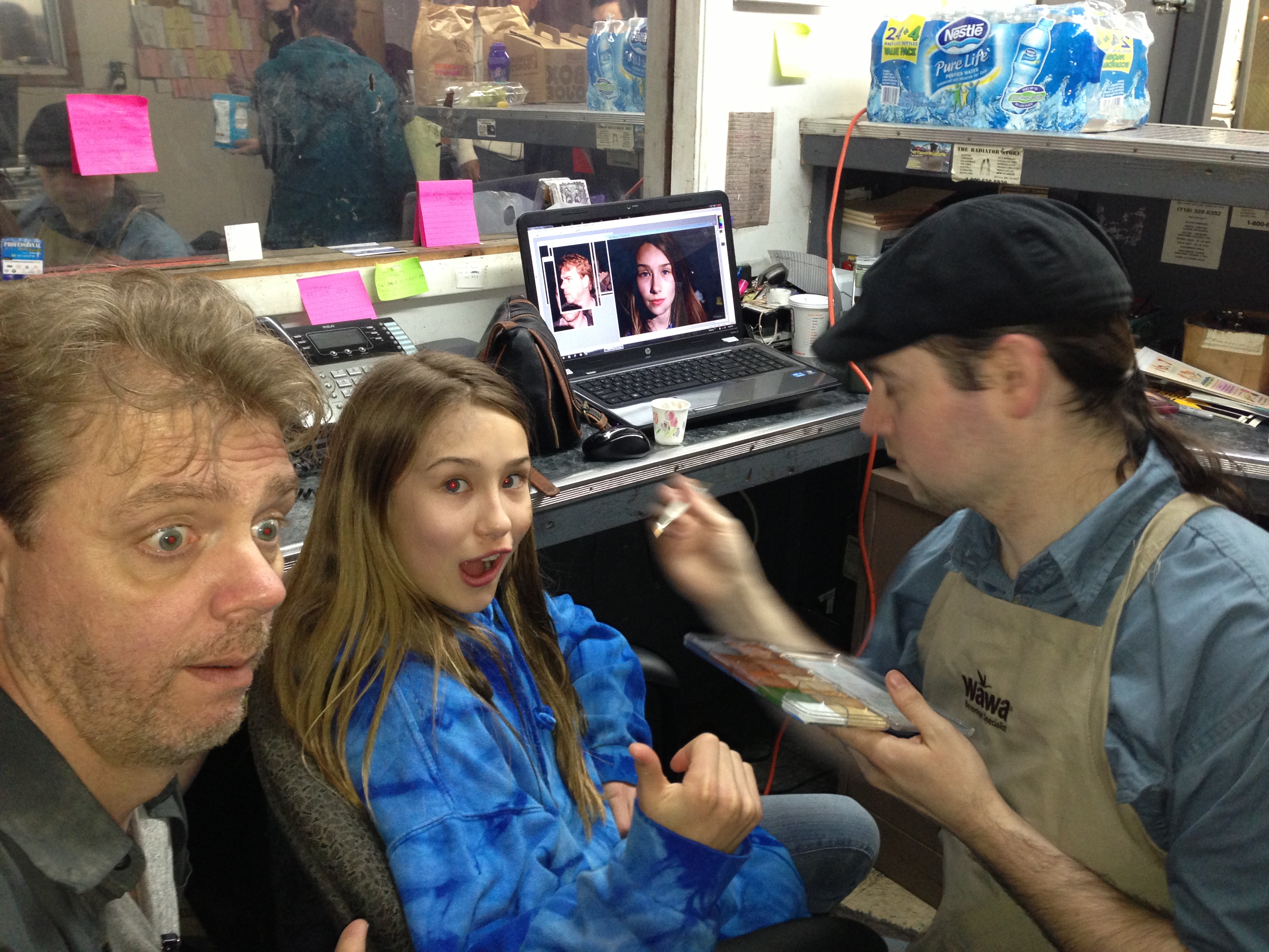 Kylie with special FX makeup artist Robert Sieger and co-star Ray Mamrak on the set of Last Round.