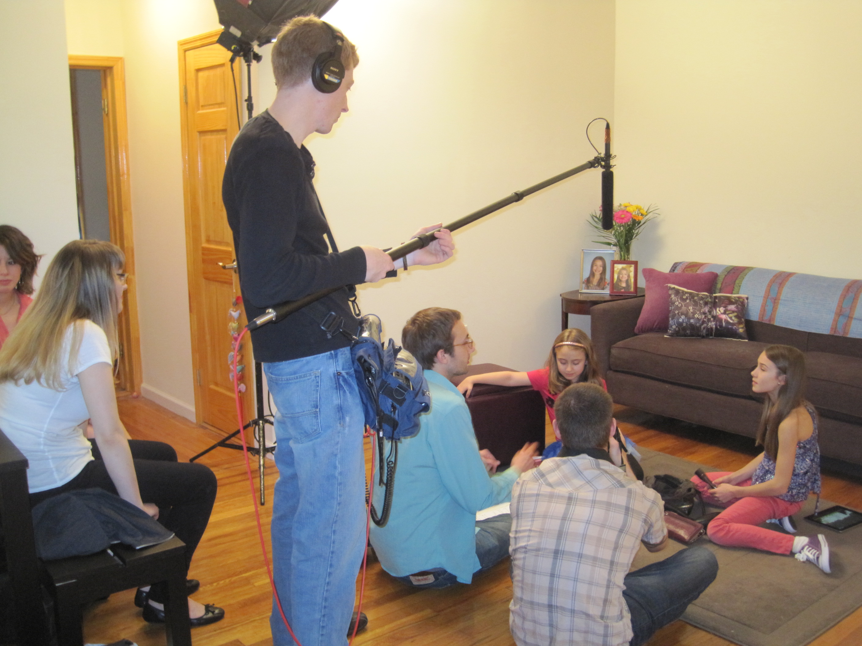 Kylie with director Tim Young, Jason Johnson on camera & Jesse Flaitz on sound --- filming the webseries Sitting on Babies.