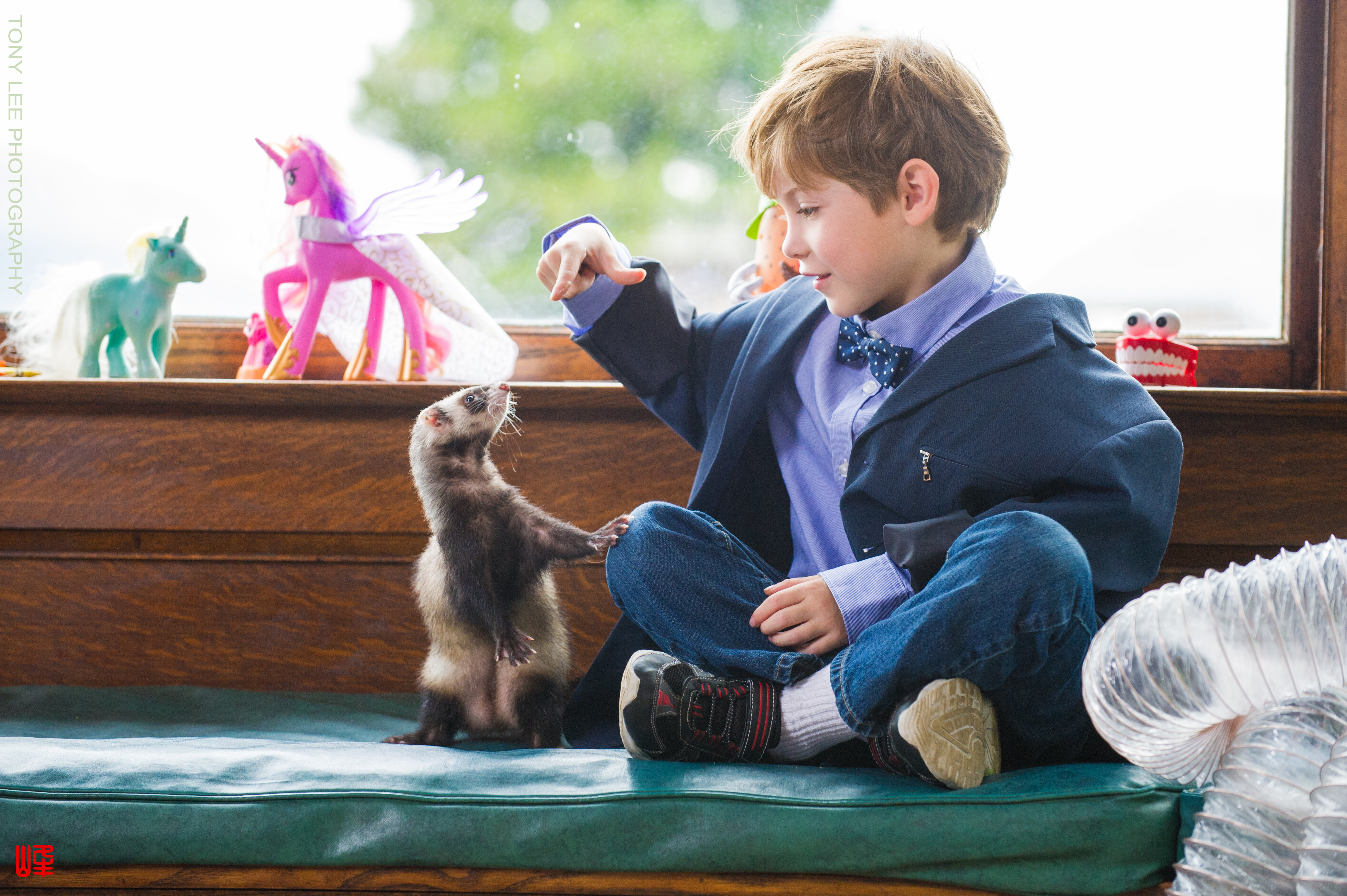 Still of Jacob Tremblay and Falcor the Ferret in The Magic Ferret.
