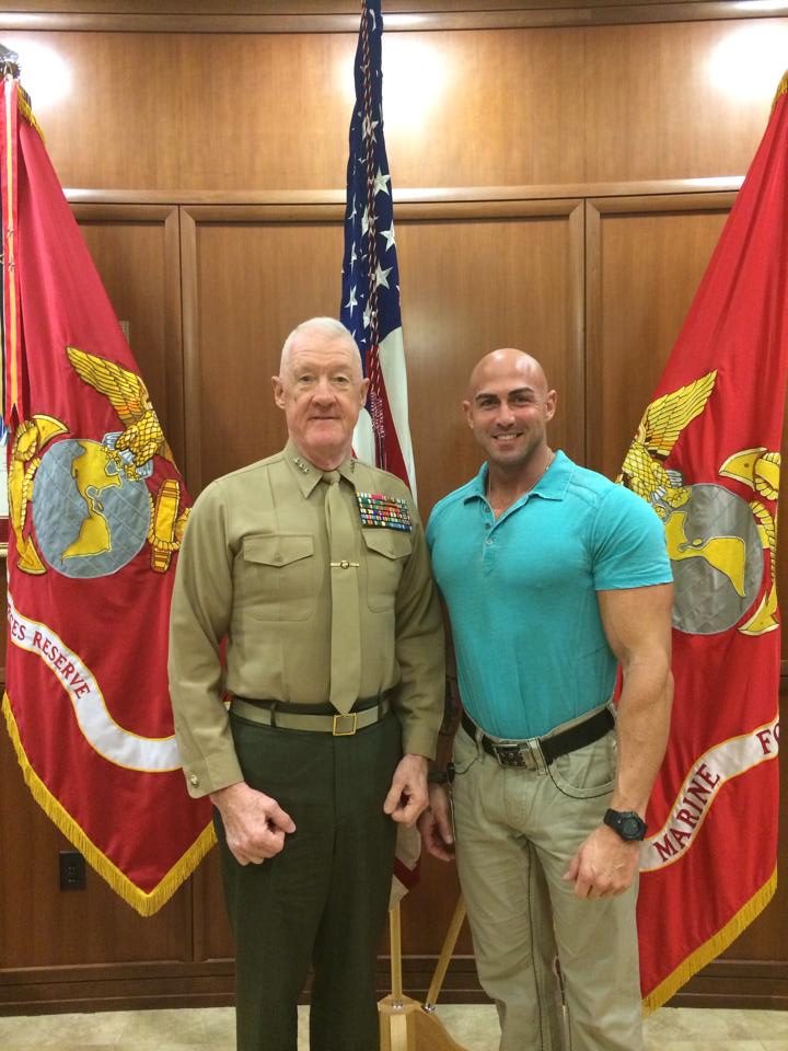 Aaron Williamson with Lieutenant General Mills, Commanding General for Marine Forces Reserve.