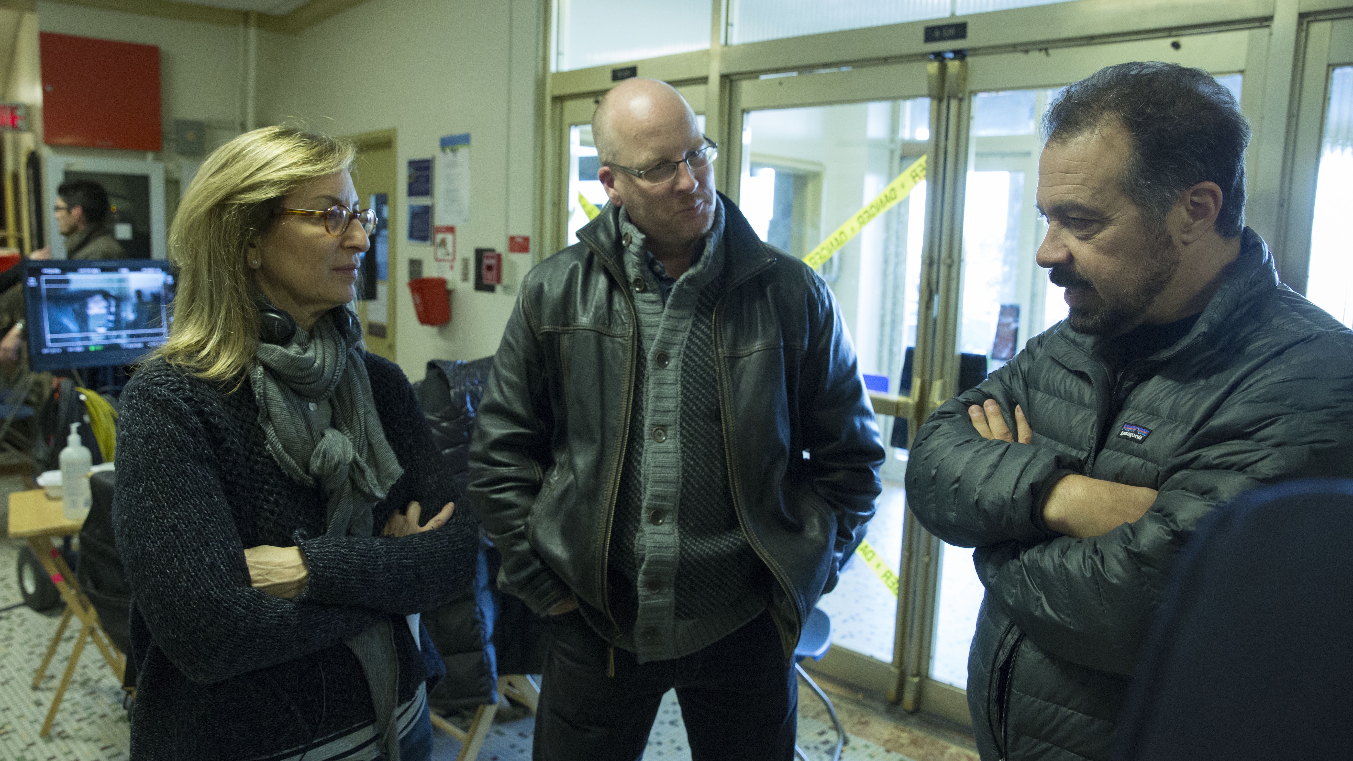 Gail Katz, Dale Johnson, Ed Zwick during filming of Pawn Sacrifice.