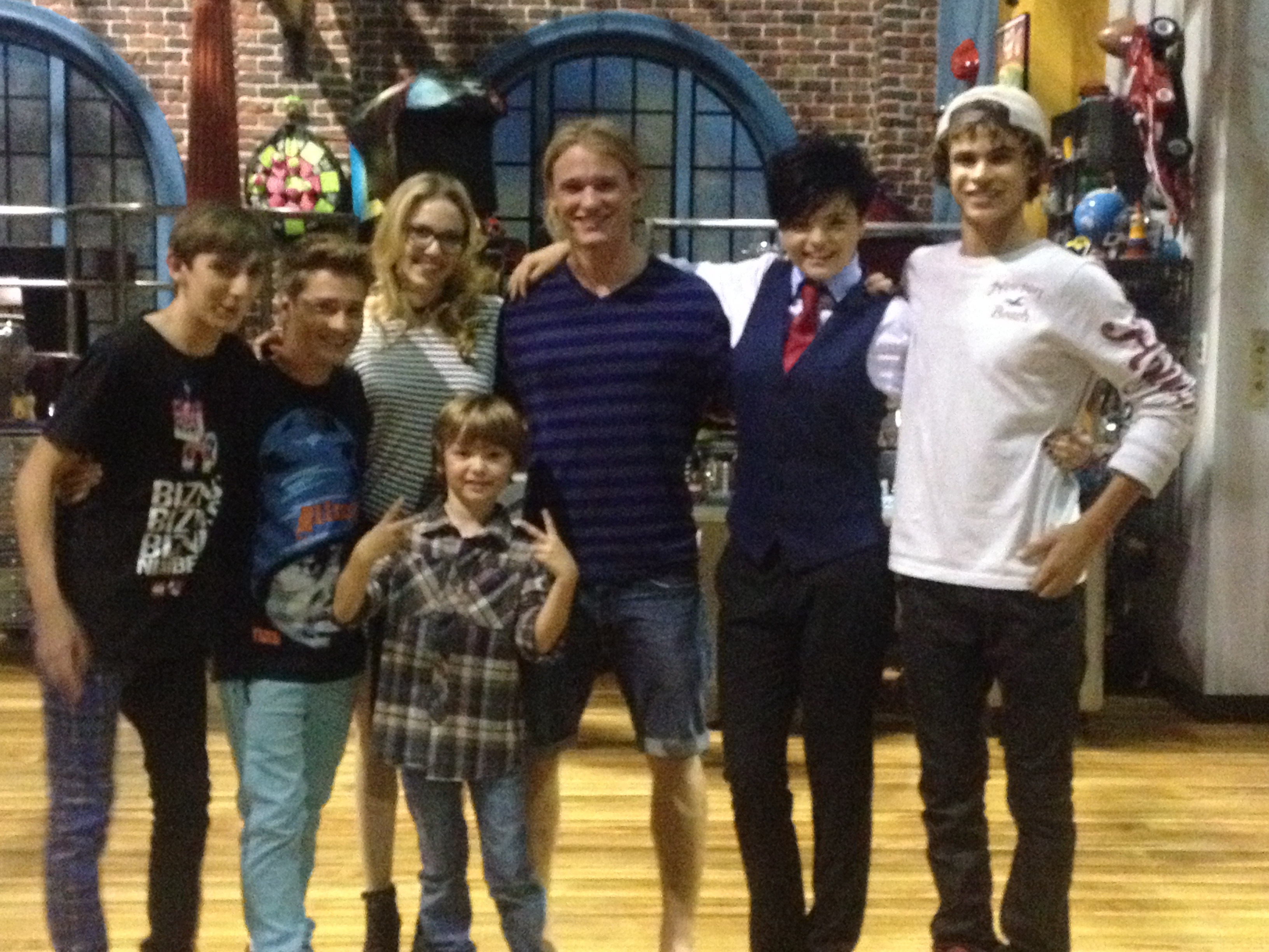 Christian on set as a guest star role with cast of Some Assembly Required.