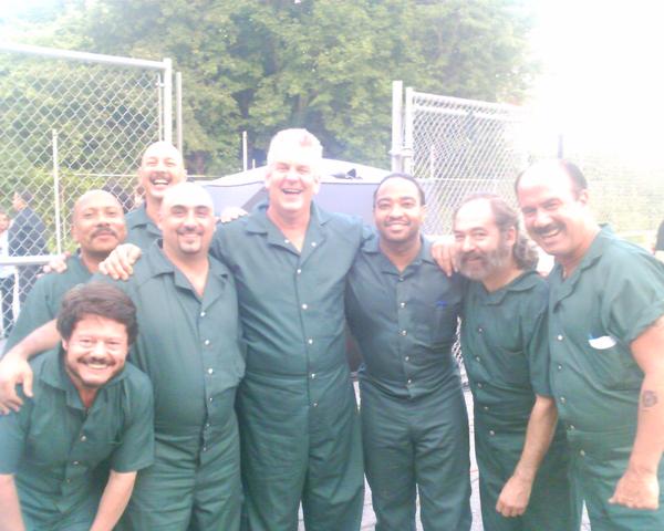 Lenny Clarke, Dennis Jay Funny and the chain gang in the prison yard on FX network show, 