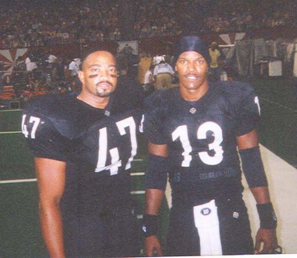 Actors, Dennis Jay Funny & Jamie Foxx at Texas stadium, home of the Dallas Cowboys, shooting the finale of 