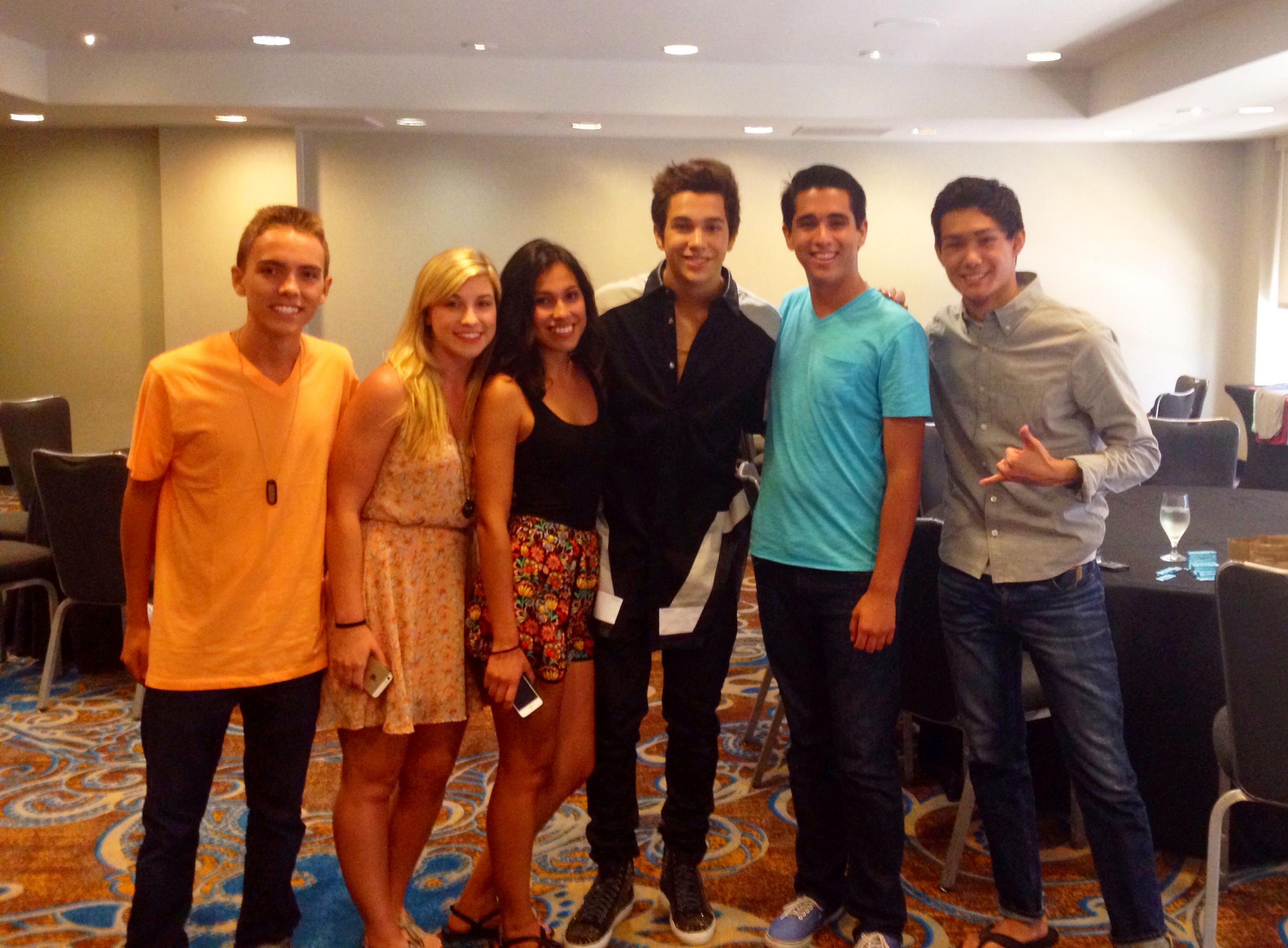 Kyle on set with Austin Mahone and the rest of the cast of his 5 Gum commercial.