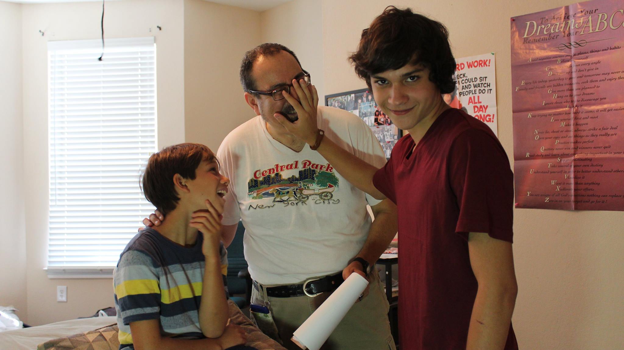 Behind the scenes on the Dad vs. Lad set. With Benjamin Wadsworth and Canaan Tai Estes.