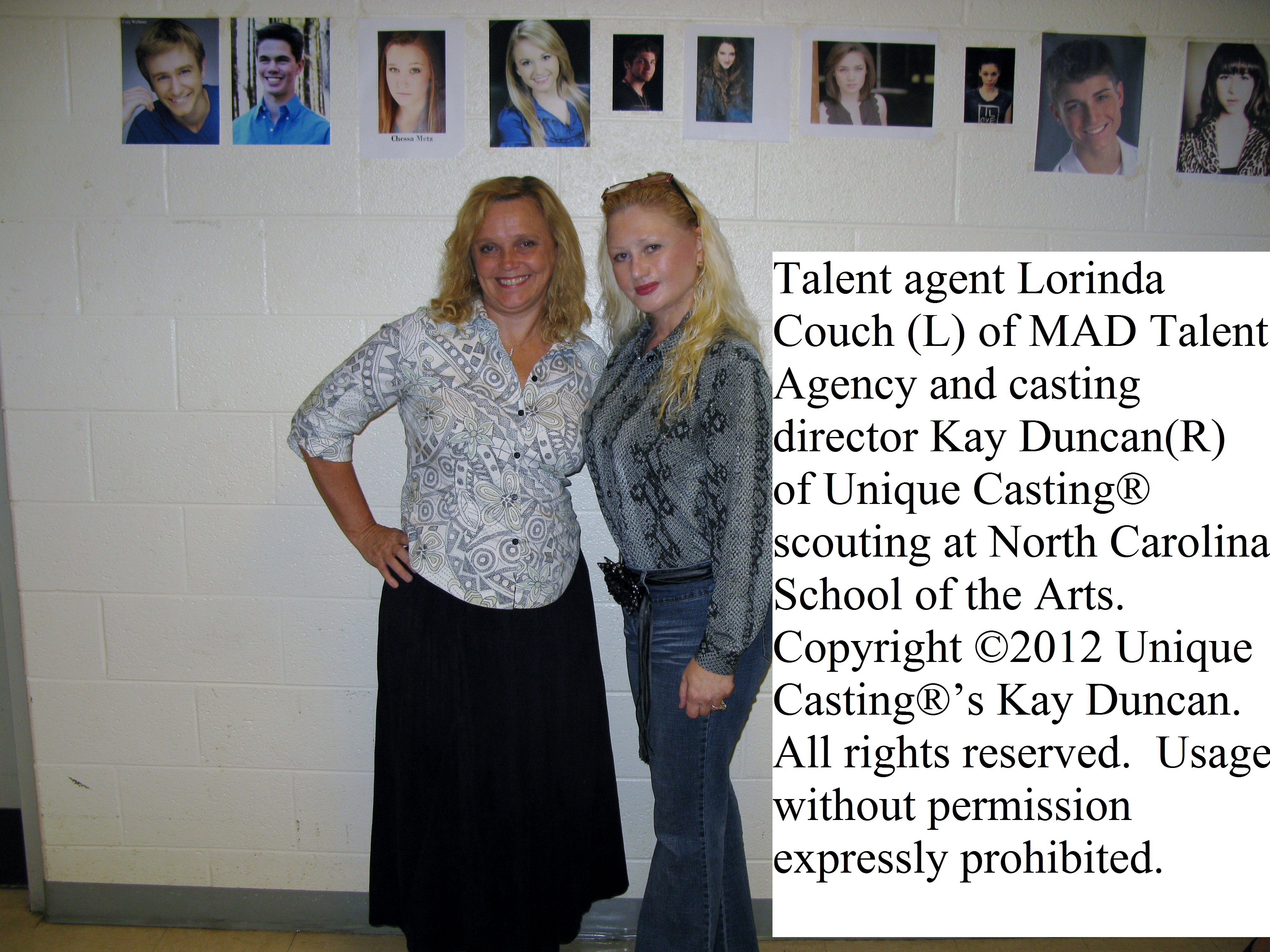 Talent agent Lorinda Couch of MAD Talent Agency and casting director Kay Duncan of Unique Casting® scouting at North Carolina School of the Arts.