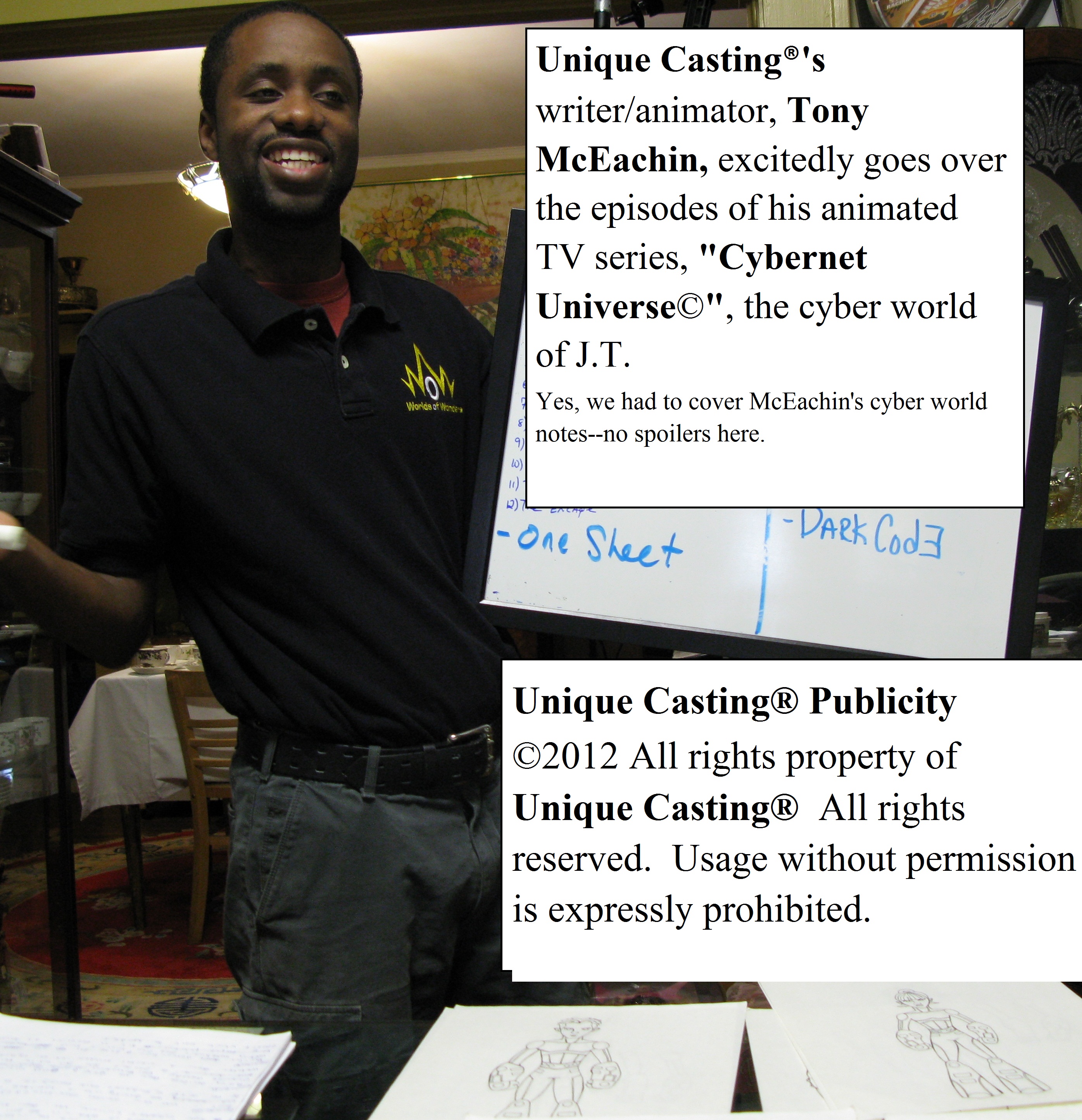 Unique Casting®'s Tony McEachin excitedly going over his animated TV Series 