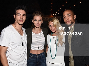 (L-R) Actor Ray Diaz, actress AnnaLynne McCord, actress Cassandra Scerbo and actor Kendrick Sampson attend the 3rd Annual #18for18 Summer Soiree at Petit Ermitage Hotel on August 17, 2014 in West Hollywood, California.