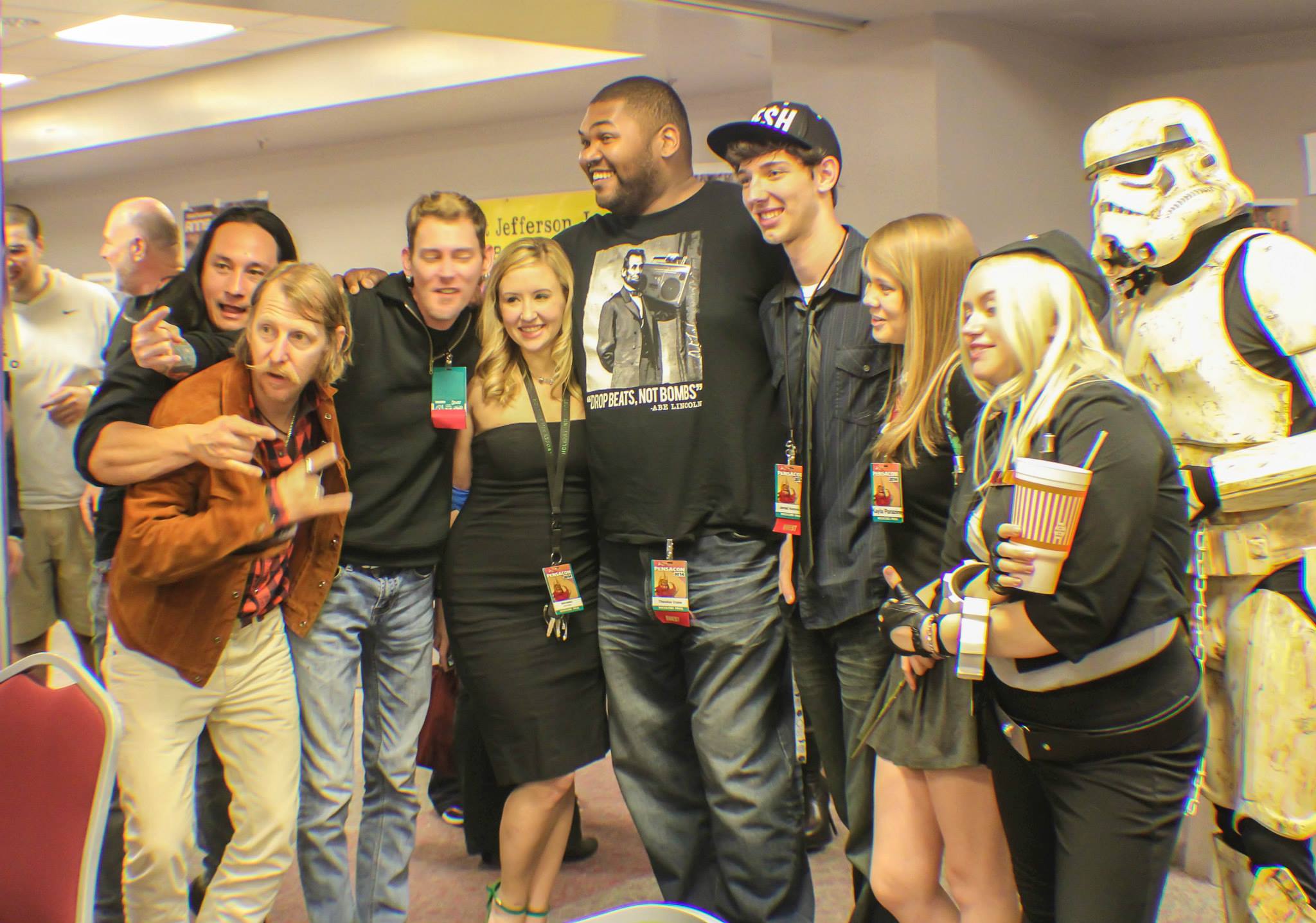 Actors(From Left to Right) Dango Nu Yen, Lew Temple, Michael Koske, Theodus Crane and Jerrad Vunovich from The Walking Dead posing with fans during a picture while at PENSACON 2014