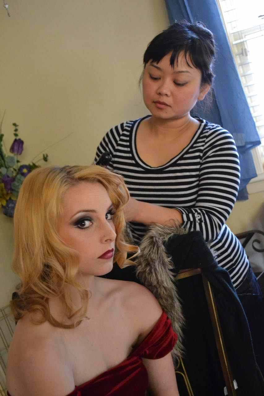 Bic Vu And Helen Ewing getting ready for a scene in American Courtesans