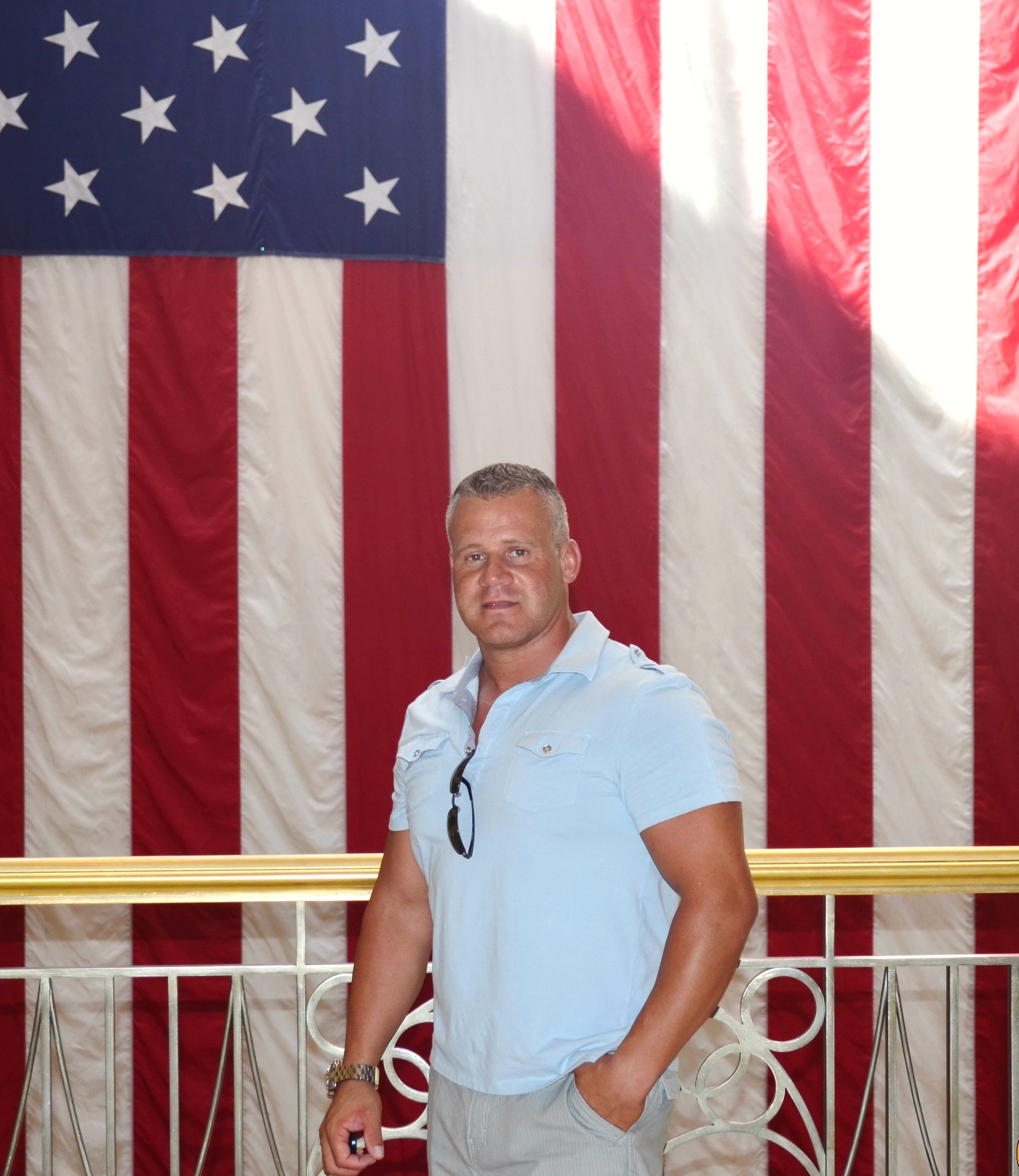 Zoltan Kovacs with the American Flag on 4th. of July in Las Vegas
