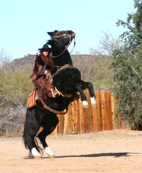 Stunt work on a rearing horse