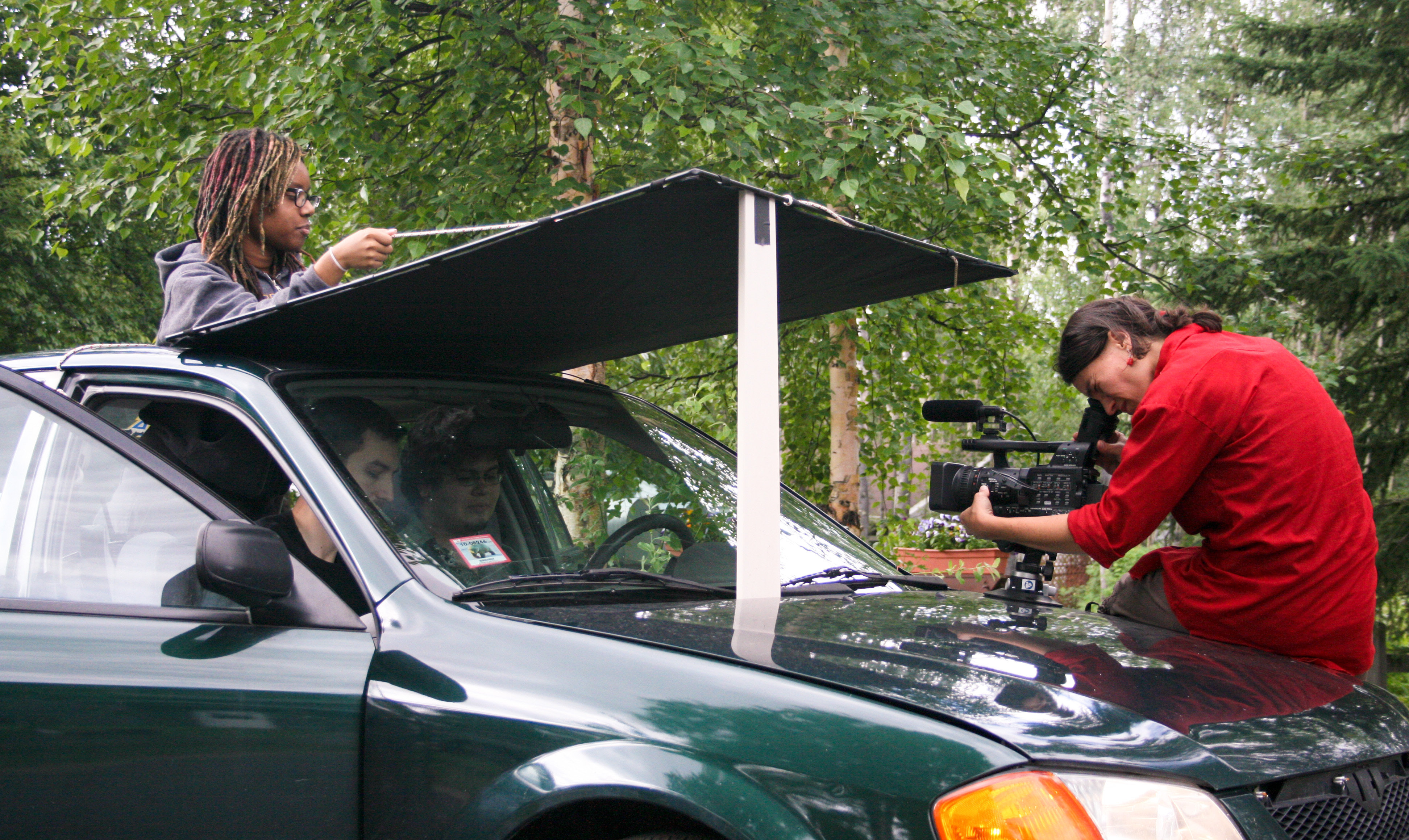 Behind the Scenes: setting up a camera rig for a moving shot as 'TextiDriver' (played by David Leslie) is saved from a horrible accident in 