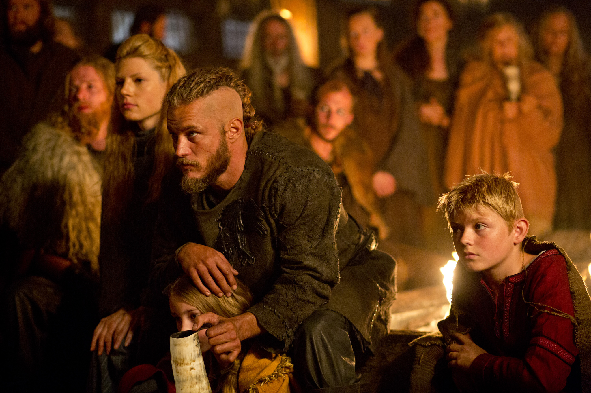 Still of Katheryn Winnick, Travis Fimmel and Nathan O'Toole in Vikings: Burial of the Dead (2013)