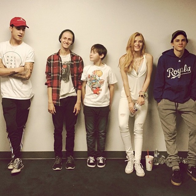 Philip Labes with (from Left to Right) Kian Lawley, Anton Starkman, Bella Thorne, and Alex Neustaedter in rehearsal for 