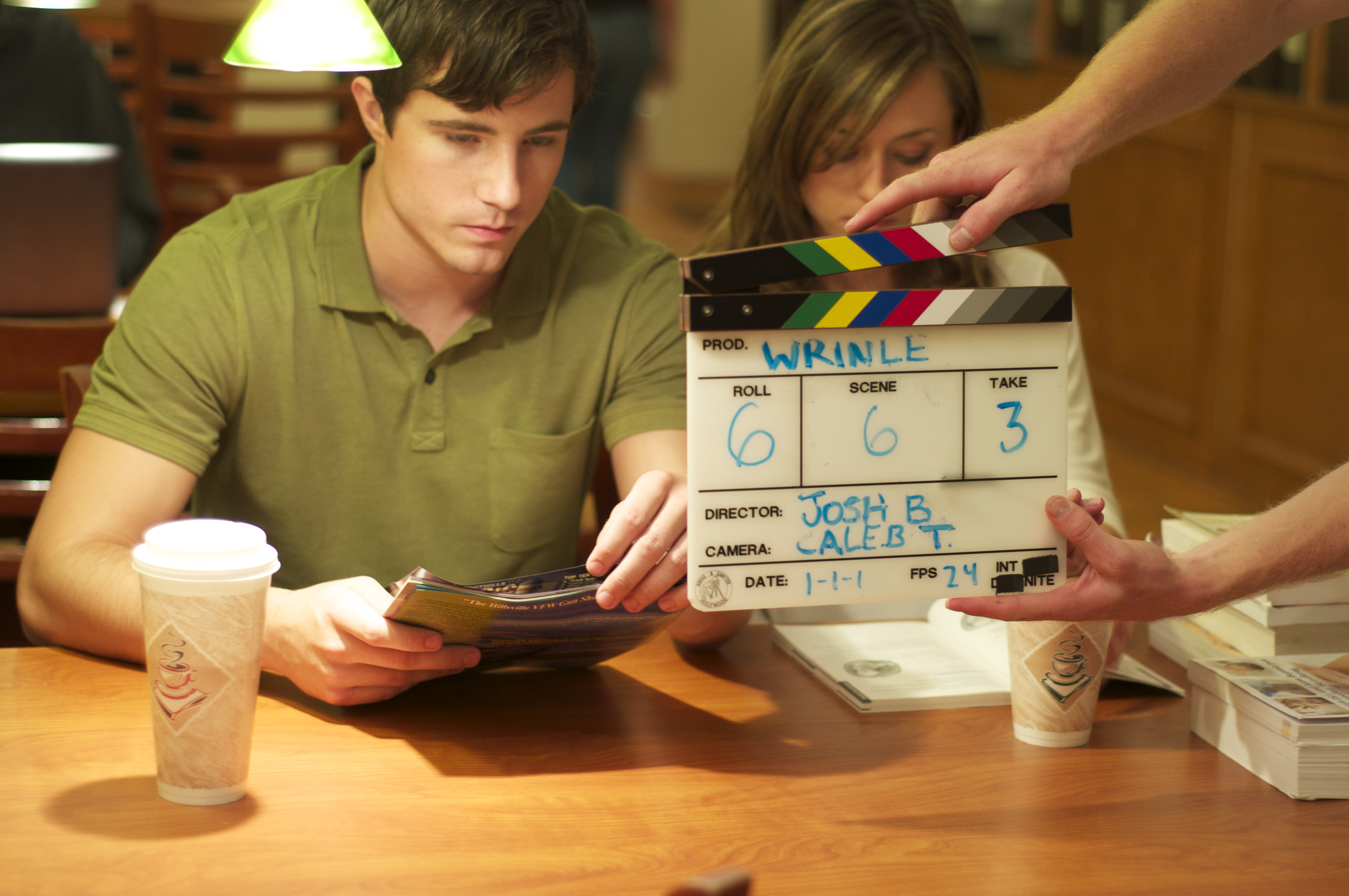 Production photo of Brad Worch II and Ashley Bratcher on the set of Wrinkle