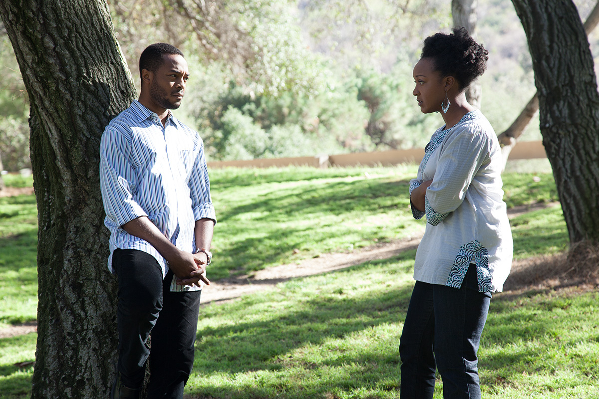 Still of Andrew Onochie and Tiffany Denise Turner in Tempting Fate (2014)