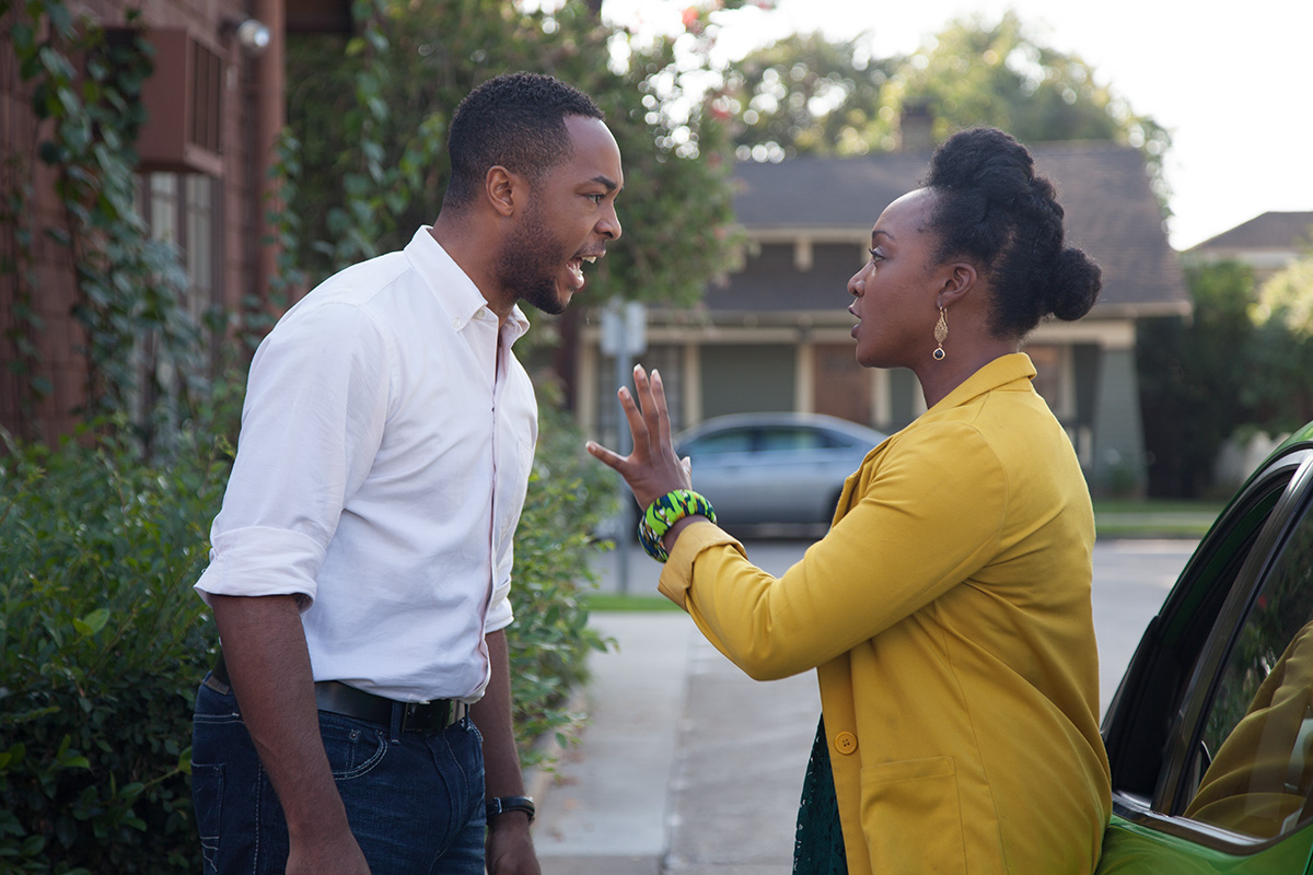 Still of Andrew Onochie and Tiffany Denise Turner in Tempting Fate (2014)