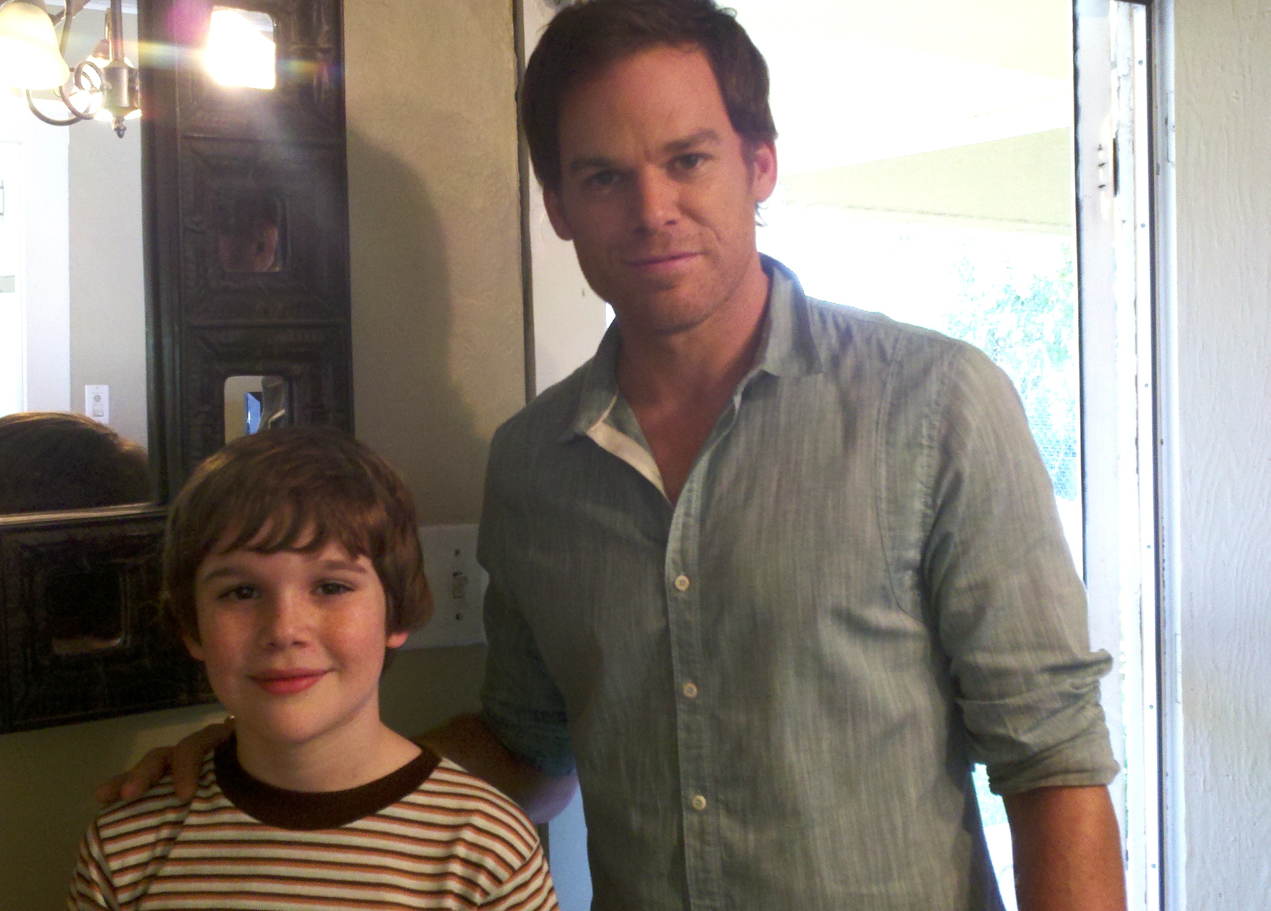 Nicholas Vigneau and Michael C. Hall on set of Dexter.