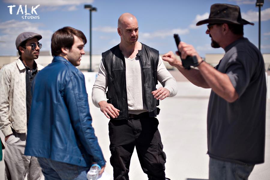 On the set of Running Down Pathe Instructing the actors on stunt choreography & action with the Director Mateo Hobbs