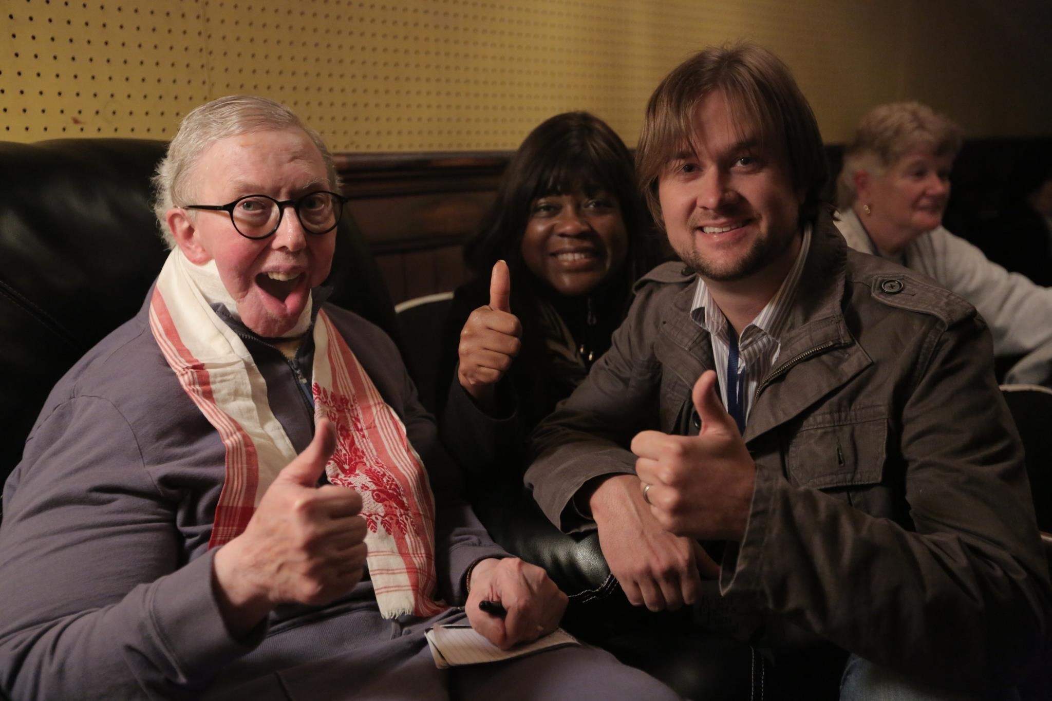 Brett Hays with Roger Ebert and Chaz Ebert on the set of 