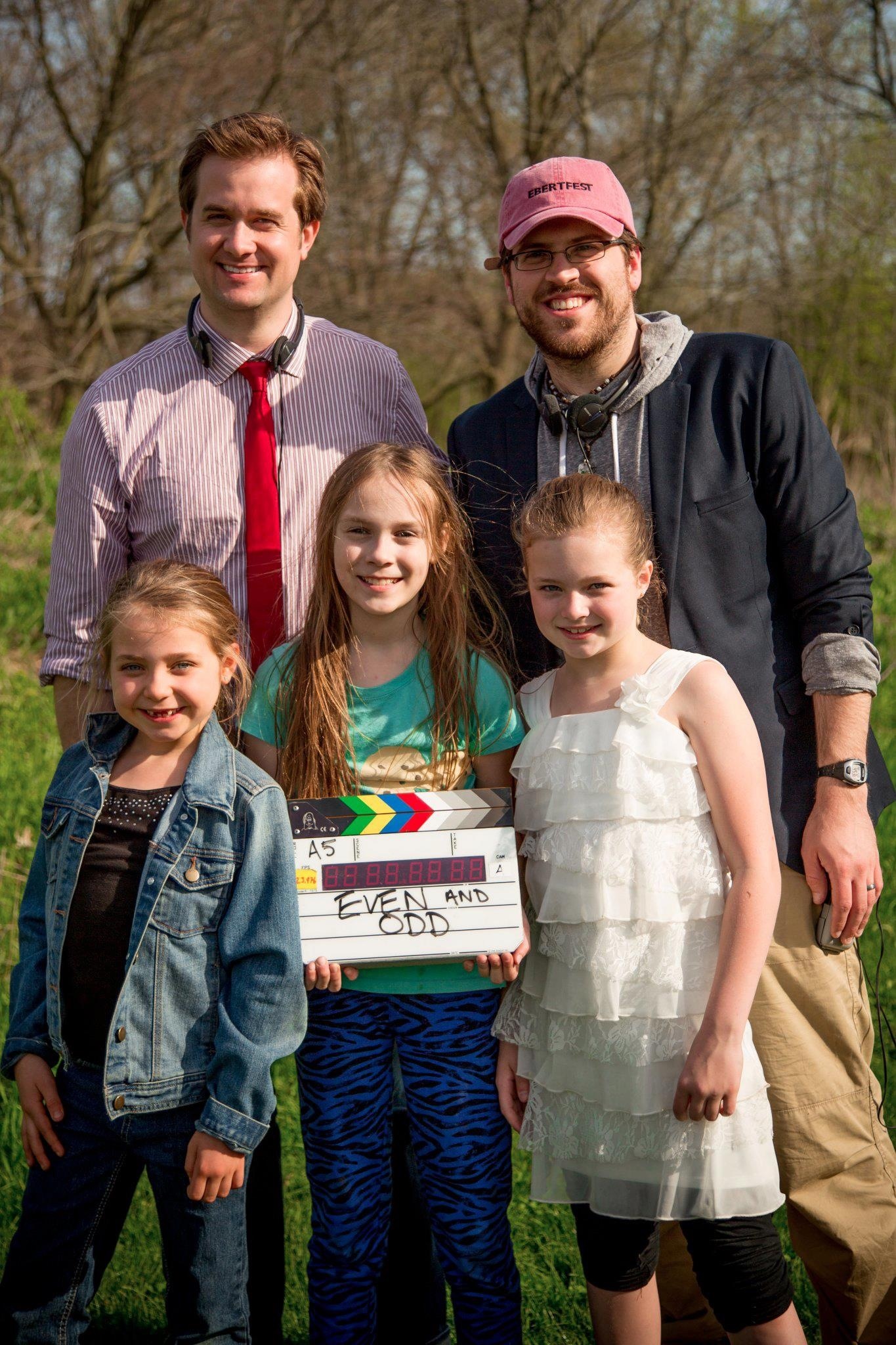 Brett Hays and Luke Boyce with the actors and child screenwriter on the set of 