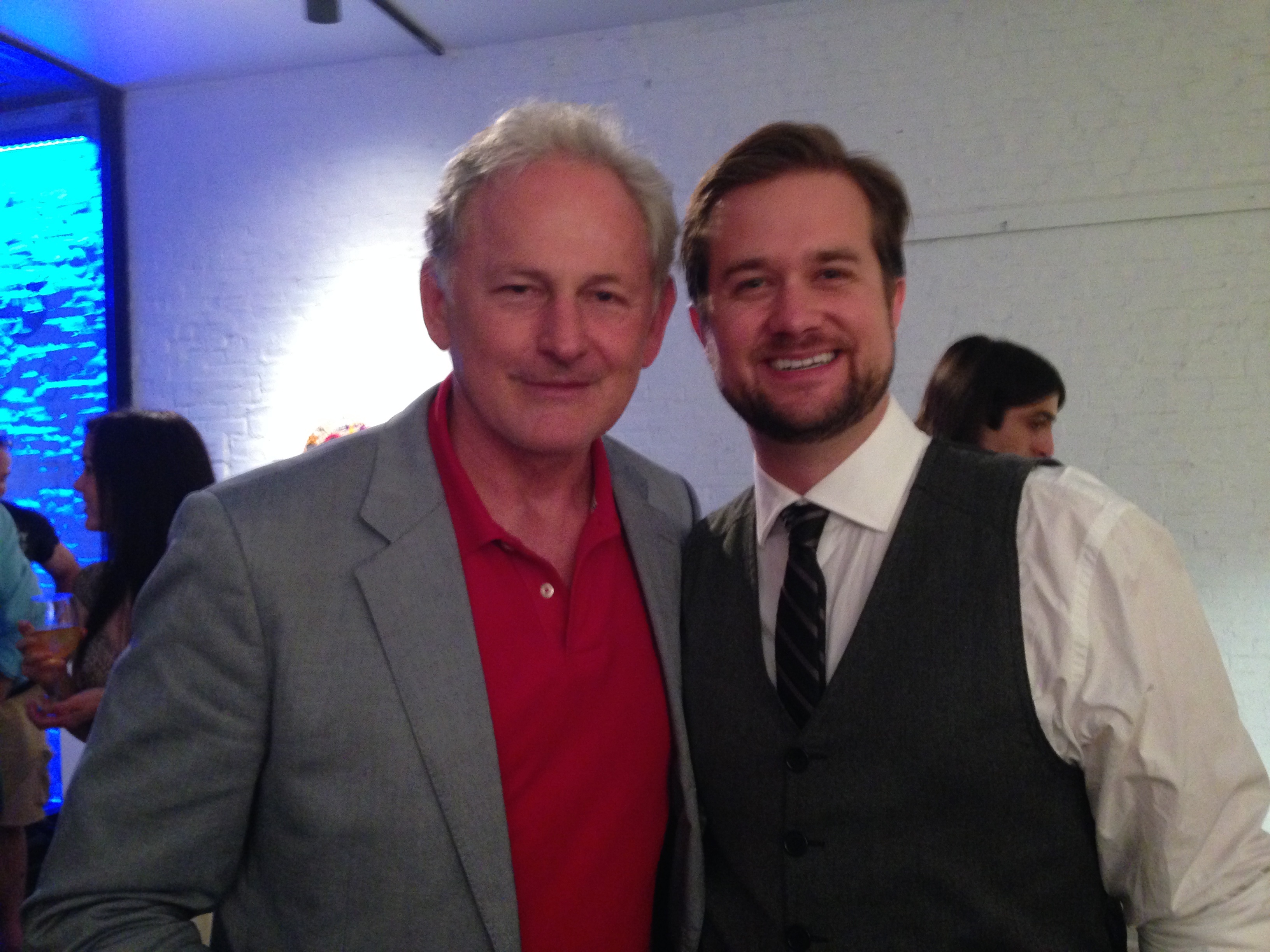 Brett Hays and Victor Garber on the set of 