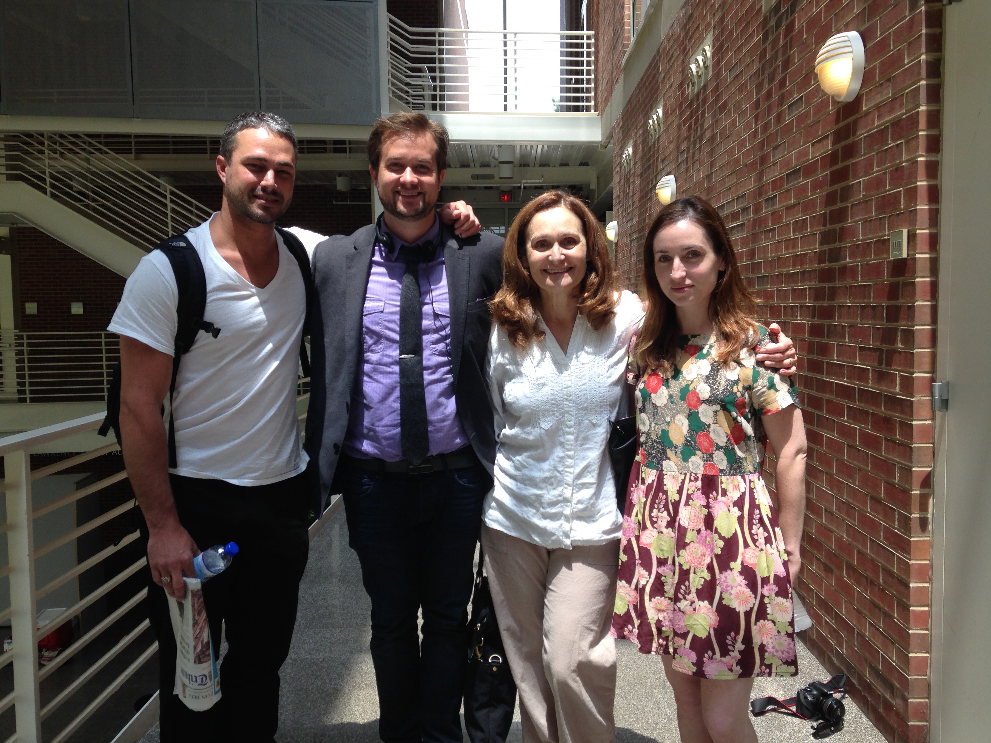 Brett Hays with Taylor Kinney, Beth Grant and Zoe Lister-Jones on the set of 