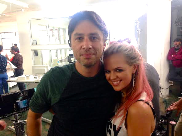 Maddie with director Zach Braff, on set of MTV's Self Promotion.
