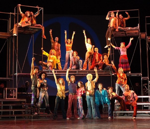 Still of Johnny Paddio and cast of European tour musical Hair 2003