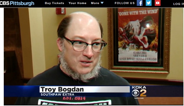 Being interviewed on KDKA-TV, Pittsburgh, at the premiere for 