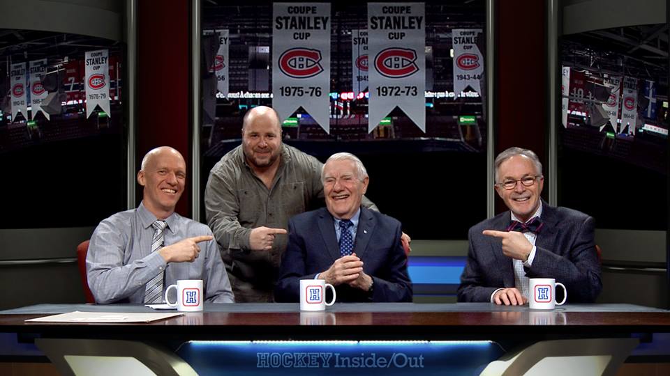 Sterling Agres with Dick Irvin, Stu Cowan and Dave Stubbs on-set of the HIO Show