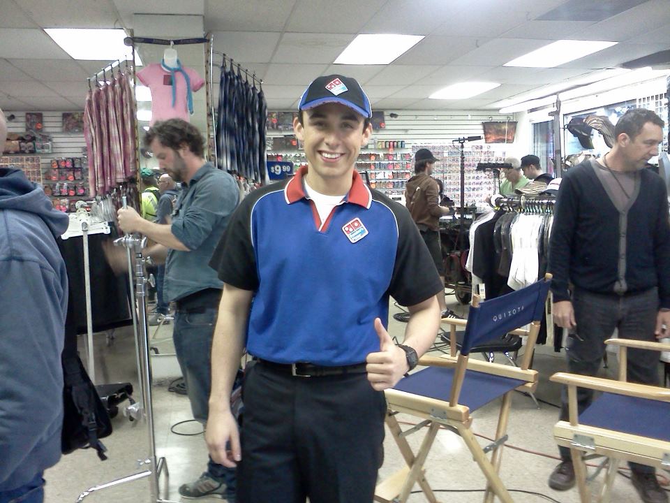 Beto on set getting ready to shoot the Domino's Pizza Commercial