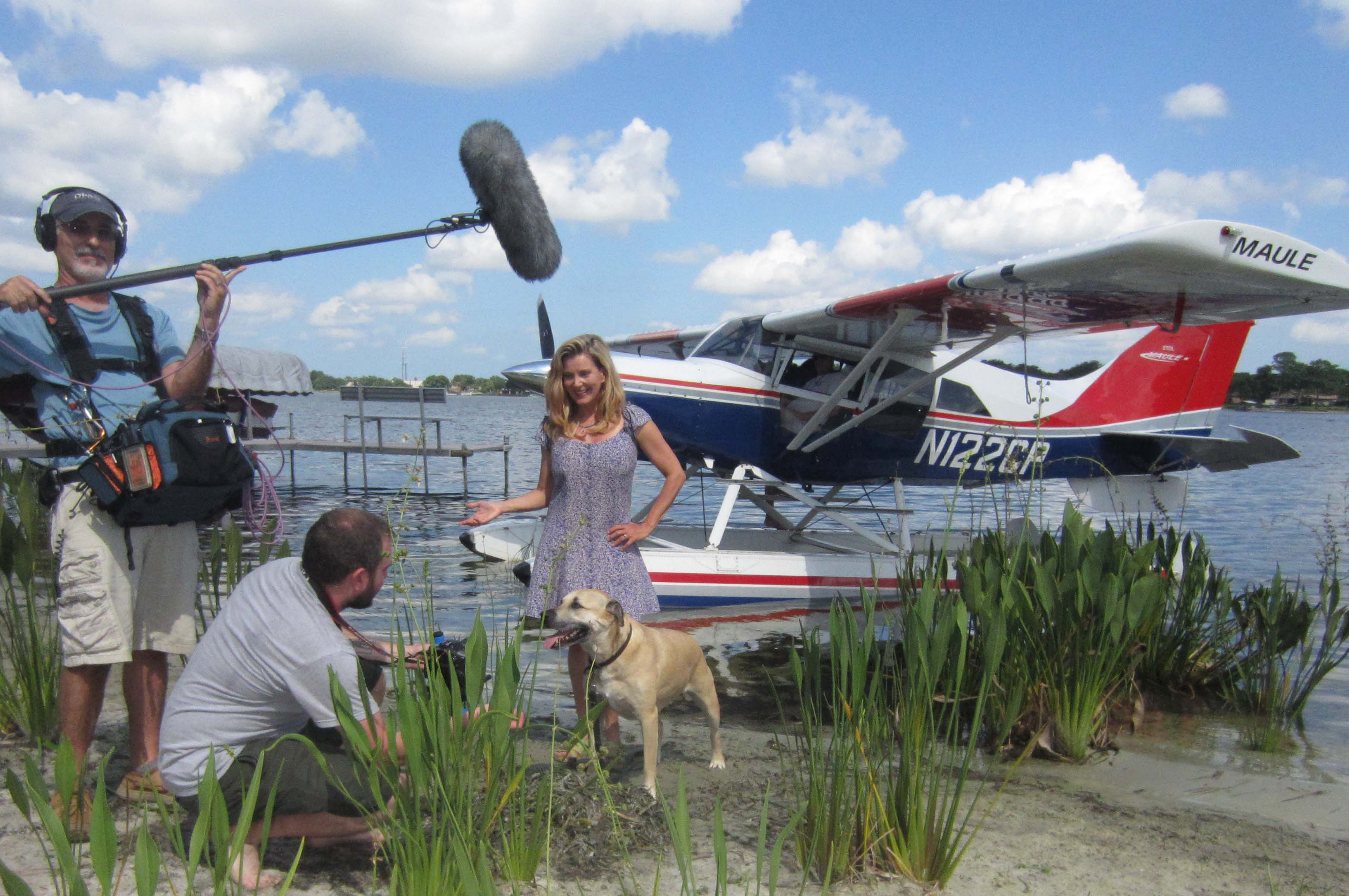 Super Smiley shooting the television pilot, Pets Welcome Here. Smiley is the K9 Adventure Guide on the TV series.