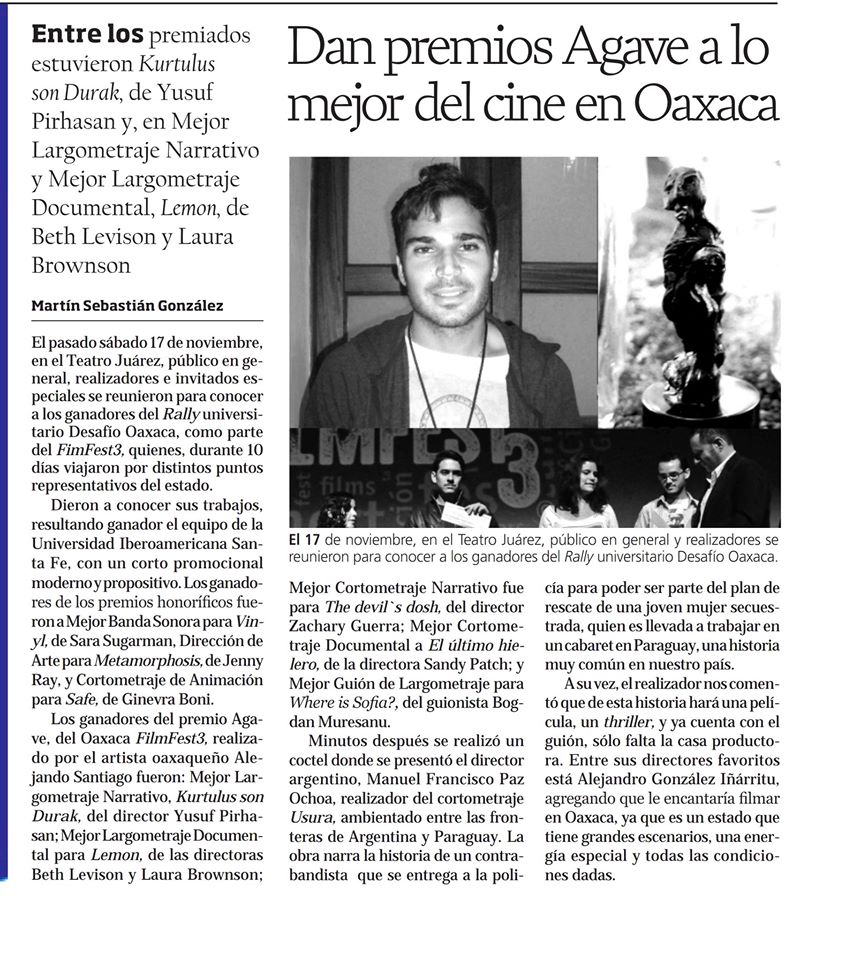 Local newspaper, Oaxaca International Film Fest 2012
