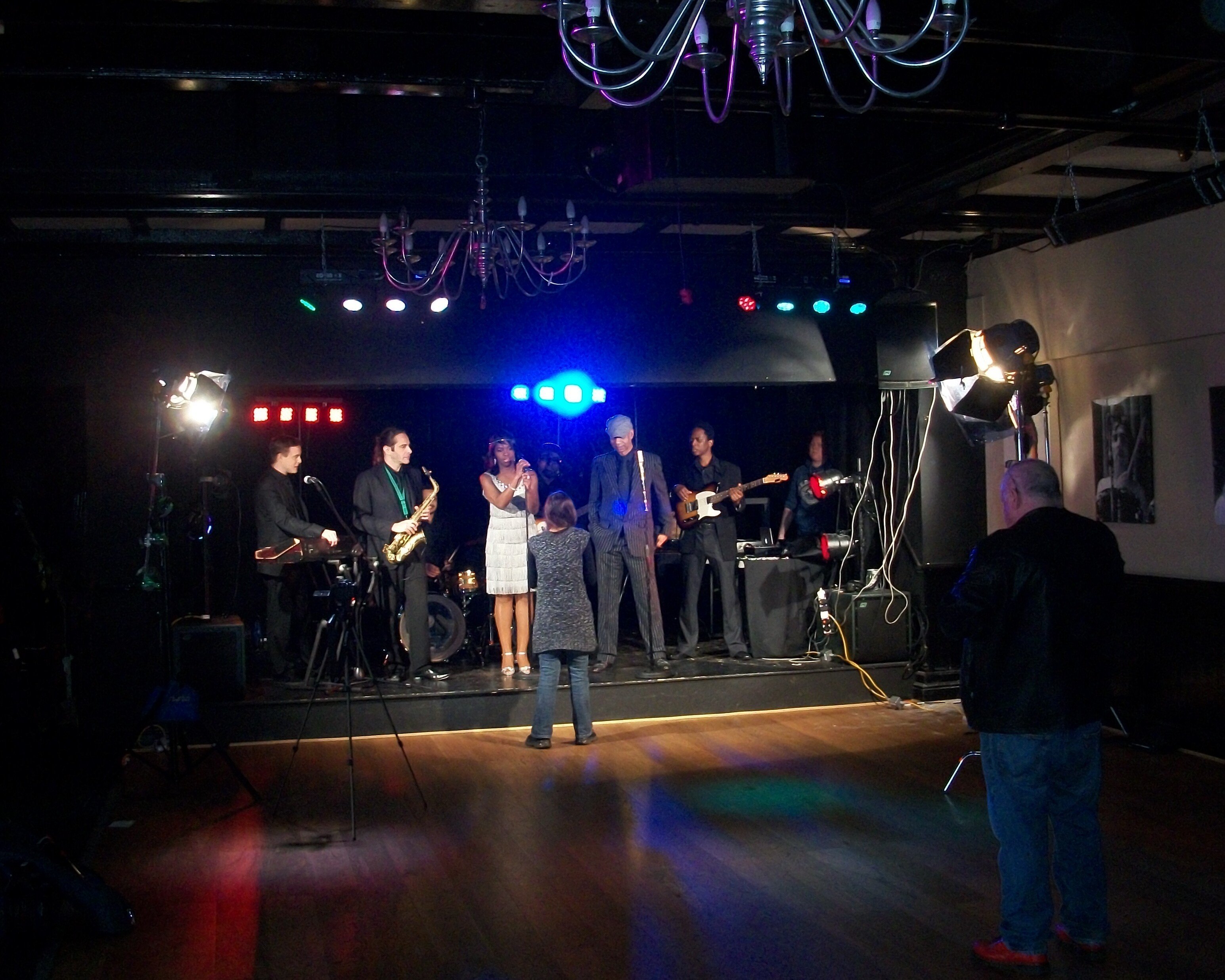 Verna Francis, Gavin Lodge, Scott Baylis, Julian Burdock, Max Grunhard, Jose Joyette, John McKenzie, Ray Cooke and Linzy Attenborough on the set of The Milestones Promo Video