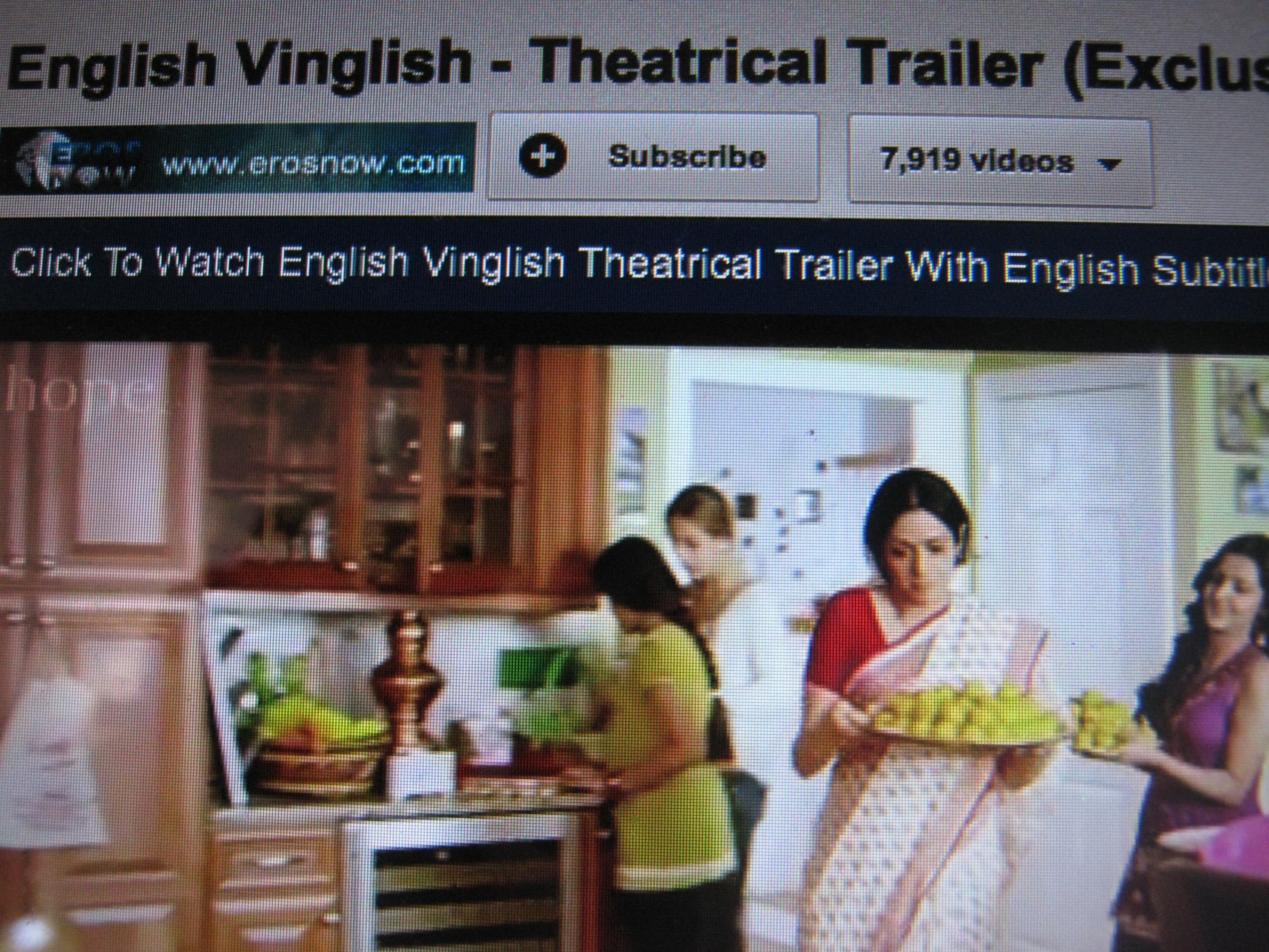 English Vinglish - Theatrical Trailer. Carina in white shirt with Star Sridevi.