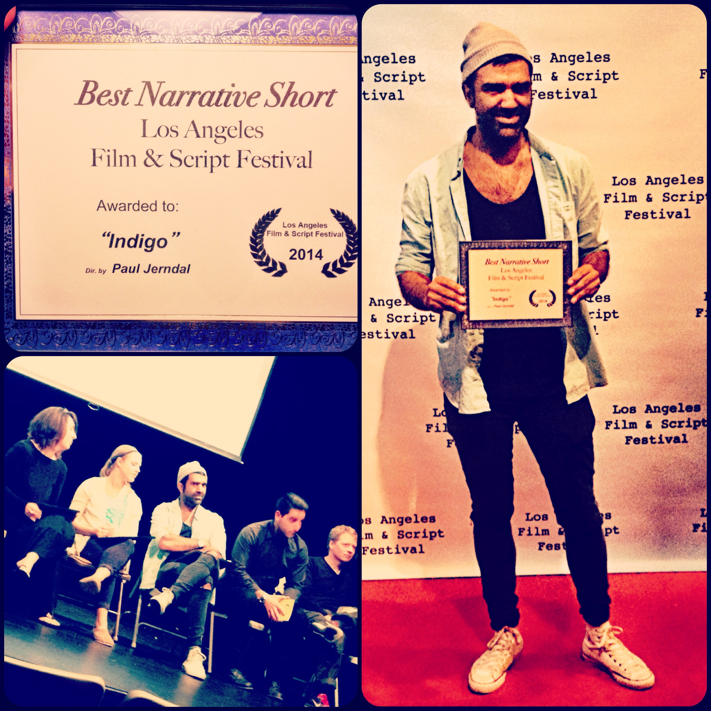 Paul Jerndal receives Best Narrative Short Award for Indigo at Los Angeles Film and Script Festival. QnA and Red Carpet pics.